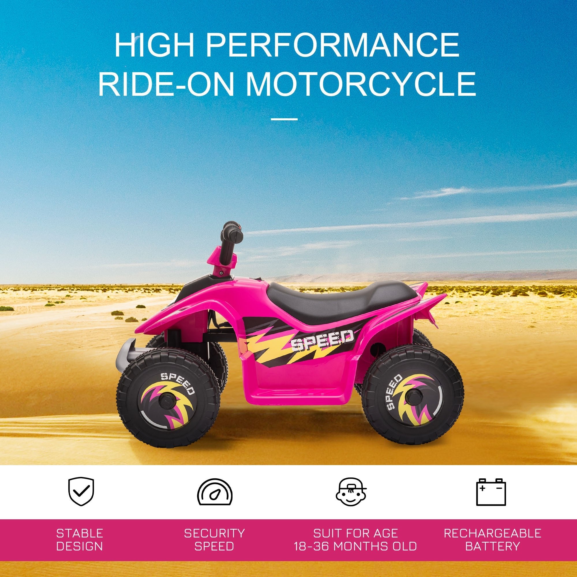 6V Kids ATV 4 - Wheeler Ride on Car, Quad Battery Powered Vehicle with Forward/Reverse Switch for 18 - 36 Months , Pink - Tuesday Morning - Riding Toys