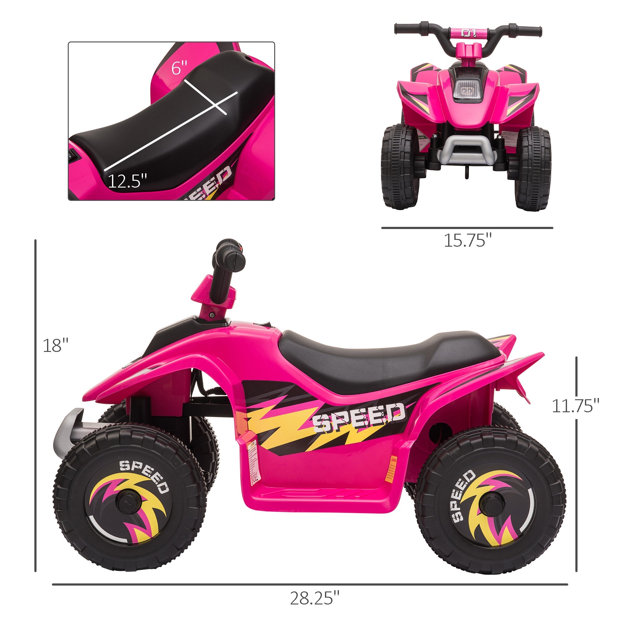 6V Kids ATV 4 - Wheeler Ride on Car, Quad Battery Powered Vehicle with Forward/Reverse Switch for 18 - 36 Months , Pink - Tuesday Morning - Riding Toys