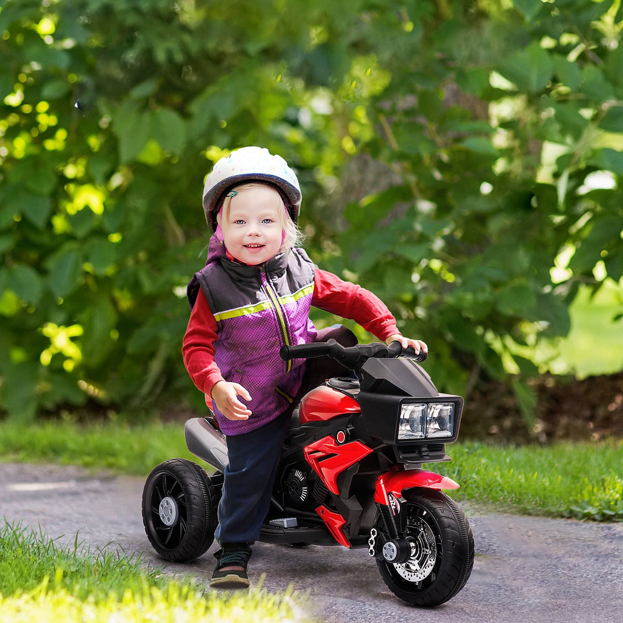 6V Kids Motorcycle Toddler Ride - on Toy, High - Traction Battery - Operated Mini Electric Motorbike with Forward/Reverse Switch, Music, Headlights, Horn, Red - Tuesday Morning - Riding Toys