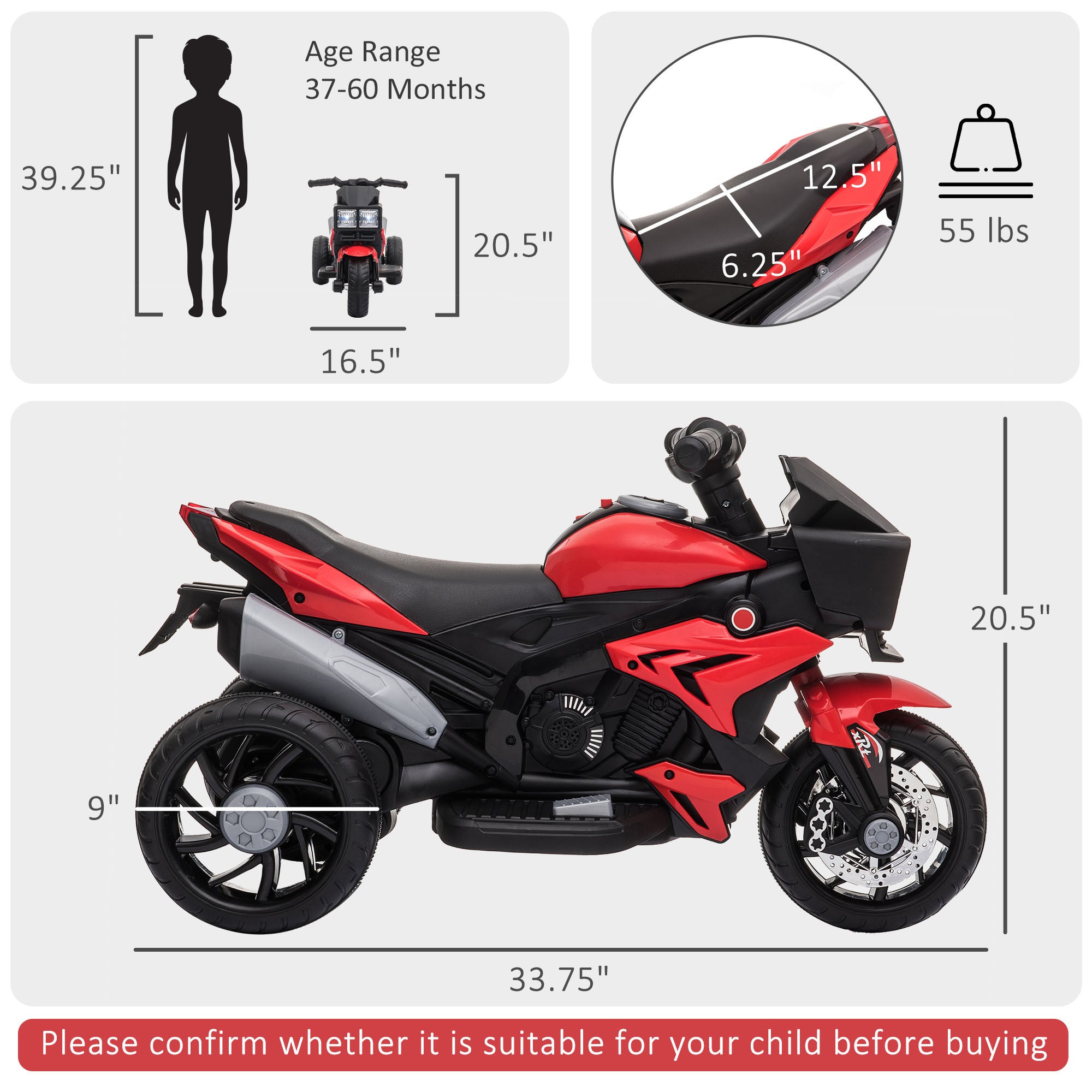 6V Kids Motorcycle Toddler Ride - on Toy, High - Traction Battery - Operated Mini Electric Motorbike with Forward/Reverse Switch, Music, Headlights, Horn, Red - Tuesday Morning - Riding Toys