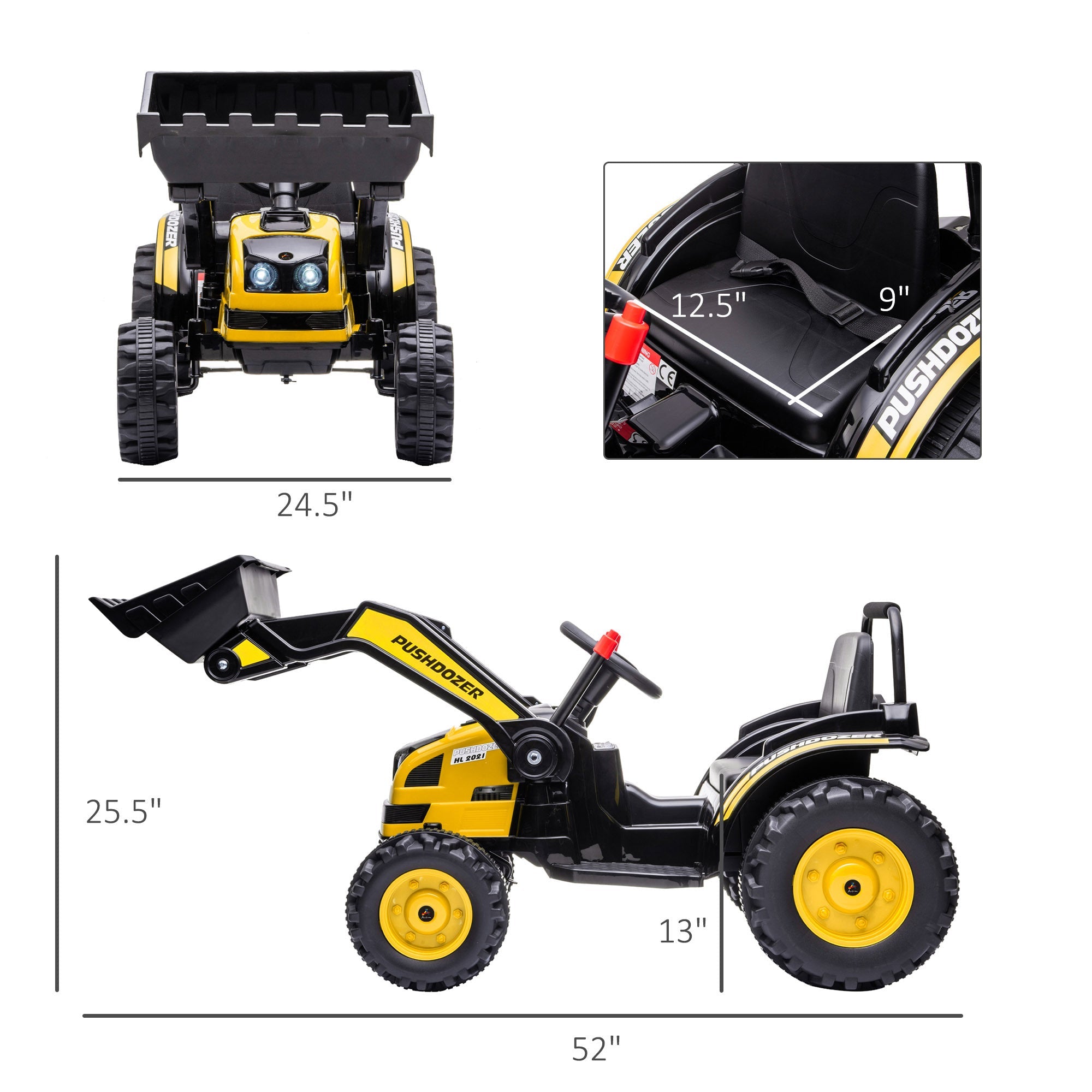 6V Kids Ride on Excavator, Bulldozer, Electric Construction Vehicle, Rechargeable Battery Powered Truck with Adjustable Bucket, High/Low Speed, Realistic Sound and Headlights, Yellow - Tuesday Morning - Riding Toys