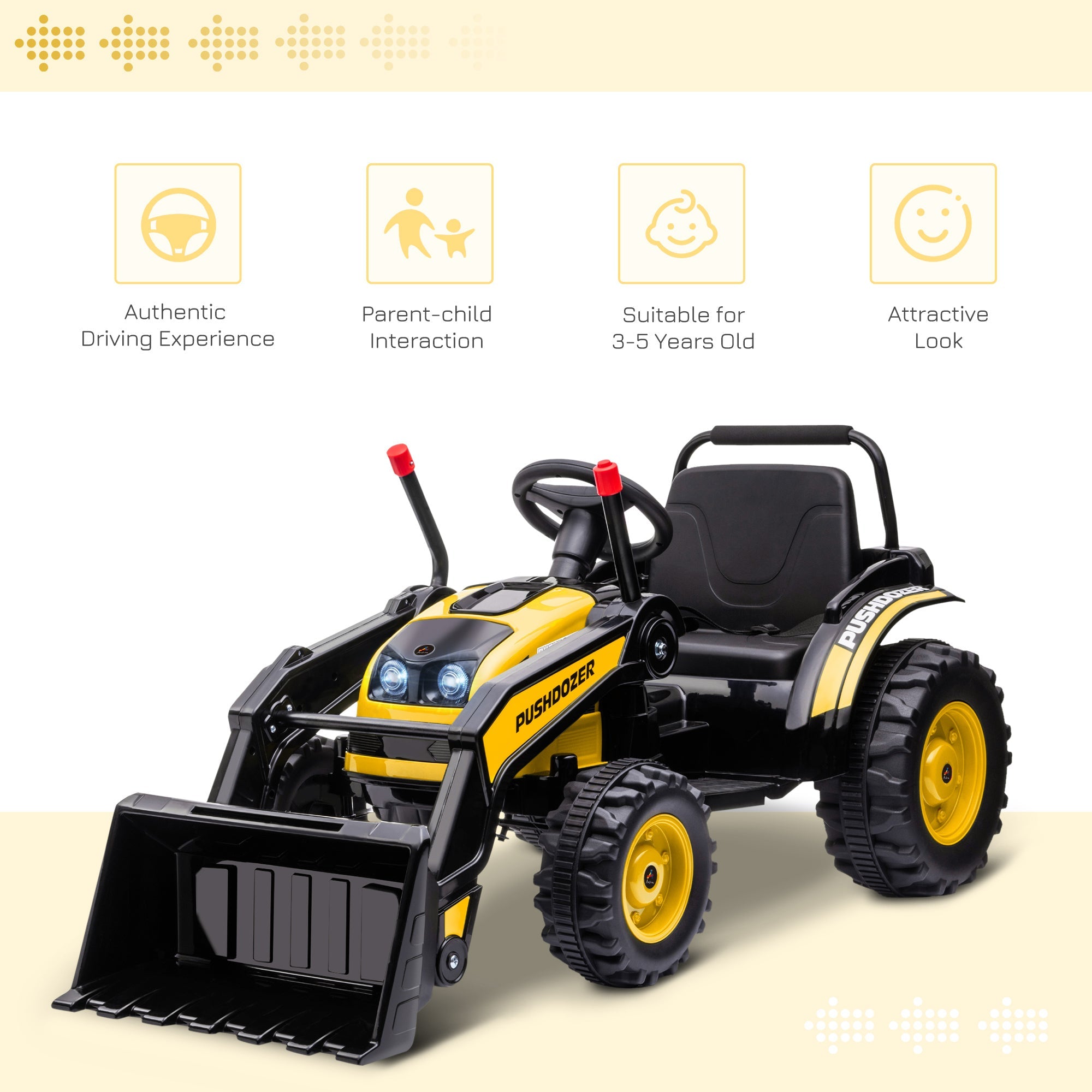 6V Kids Ride on Excavator, Bulldozer, Electric Construction Vehicle, Rechargeable Battery Powered Truck with Adjustable Bucket, High/Low Speed, Realistic Sound and Headlights, Yellow - Tuesday Morning - Riding Toys