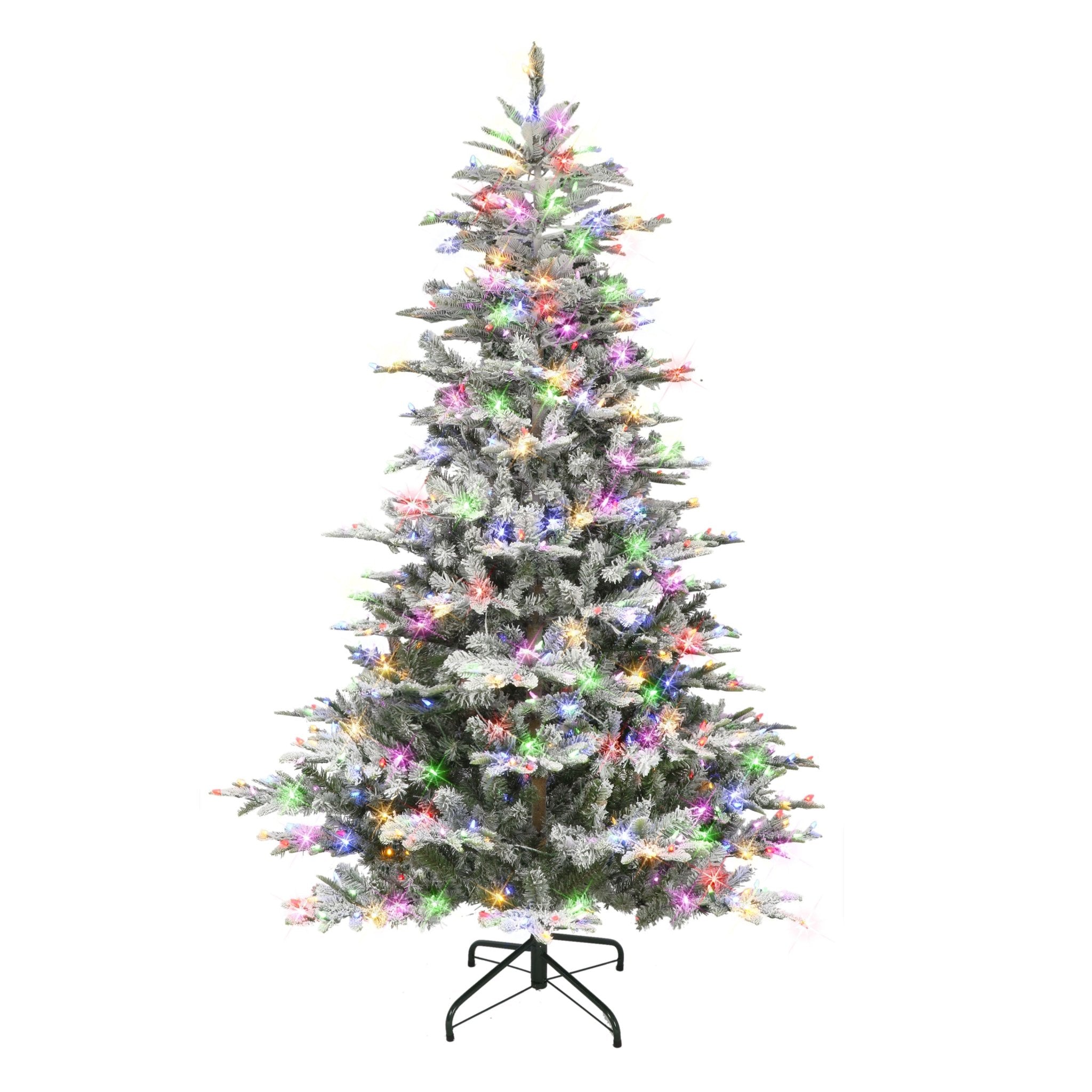 7 .5 ft Pre - lit Flocked Aspen Fir Artificial Christmas Tree, 1319 Tips, 600 Color - Select LED Lights, UL adaptor, On/Off Foot Pedal, Metal stand - Tuesday Morning - Faux Trees