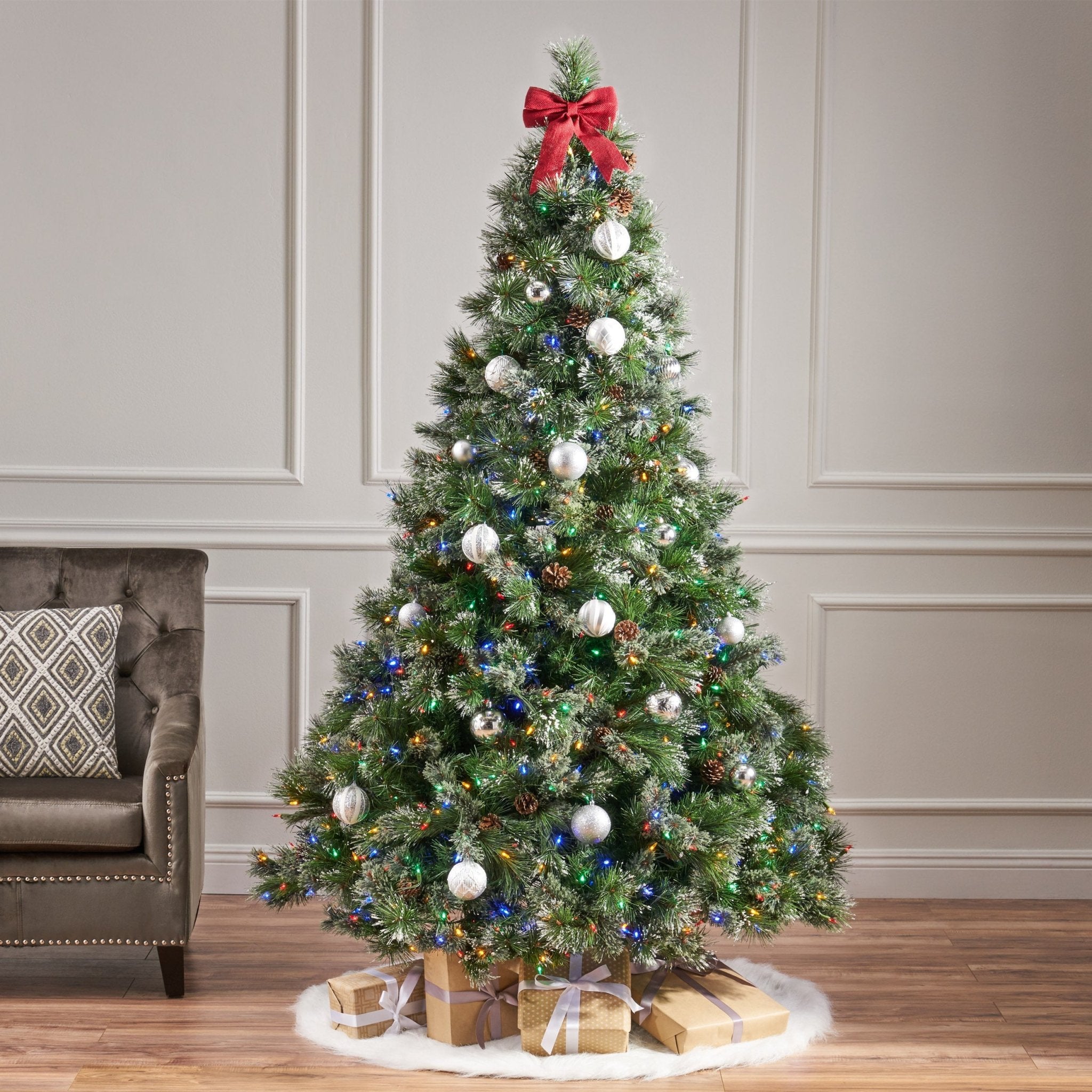 7 ’ Cashmere and Snow Bristle Mixed Tree with 75Pine Cones and 900 LED Lights - UL,1233tips,Dia.:59 - Tuesday Morning - Decorative Objects