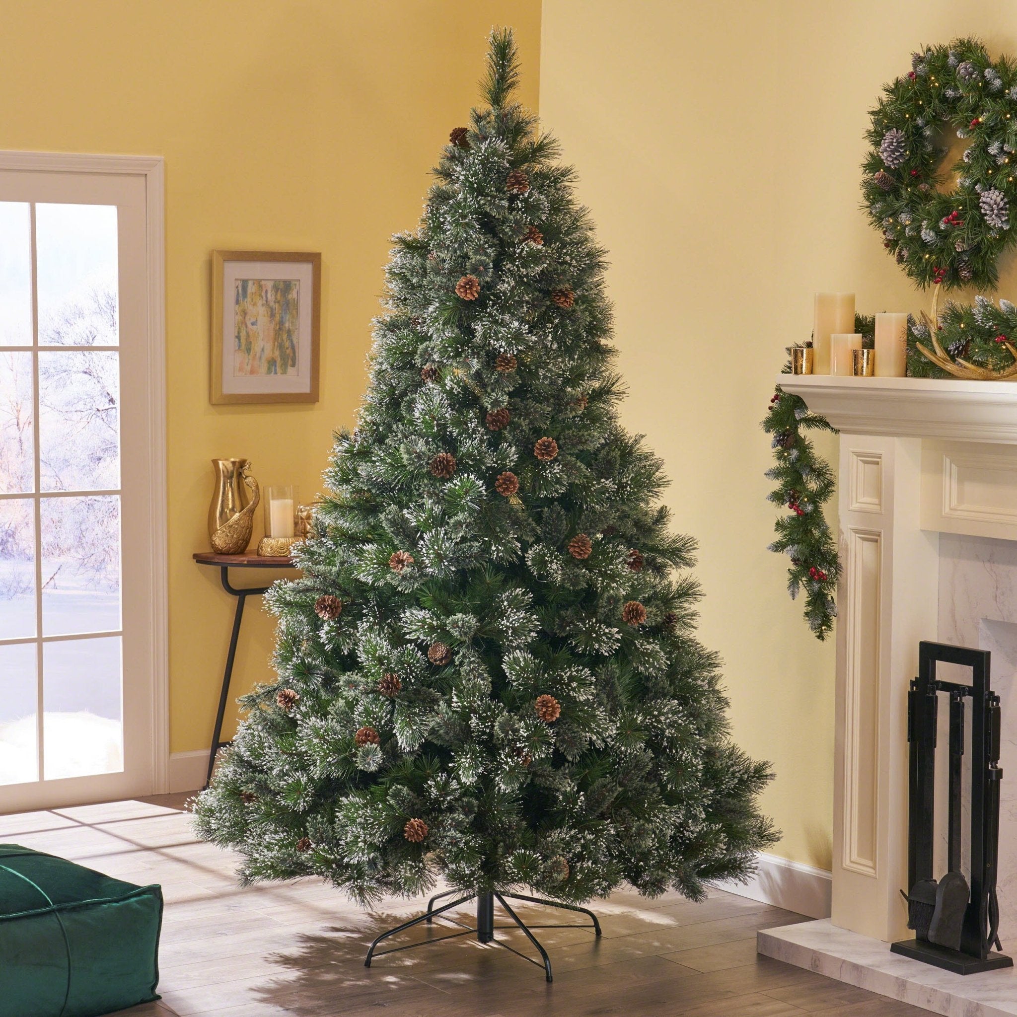 7' Faux Cashmere and Snow Bristle Mixed Tree with 75 Pine Cones and 1233 tips,Dia.:59 - Tuesday Morning - Decorative Objects