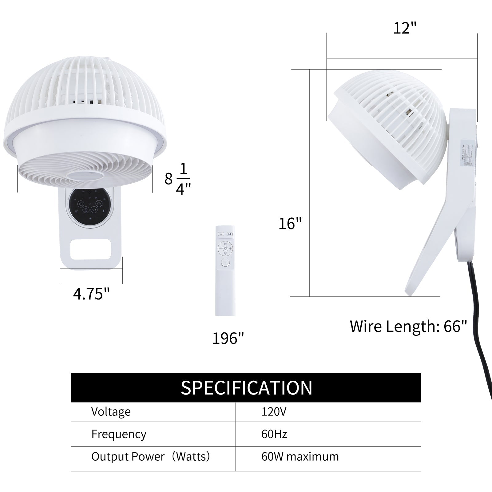 7 inch Wall Mount Fan, 3 Speeds & 3 Modes, 15 Hours Timer, 60° Oscillating Circulating Fan, with Remote Control - Tuesday Morning - Fan & Air Conditioners