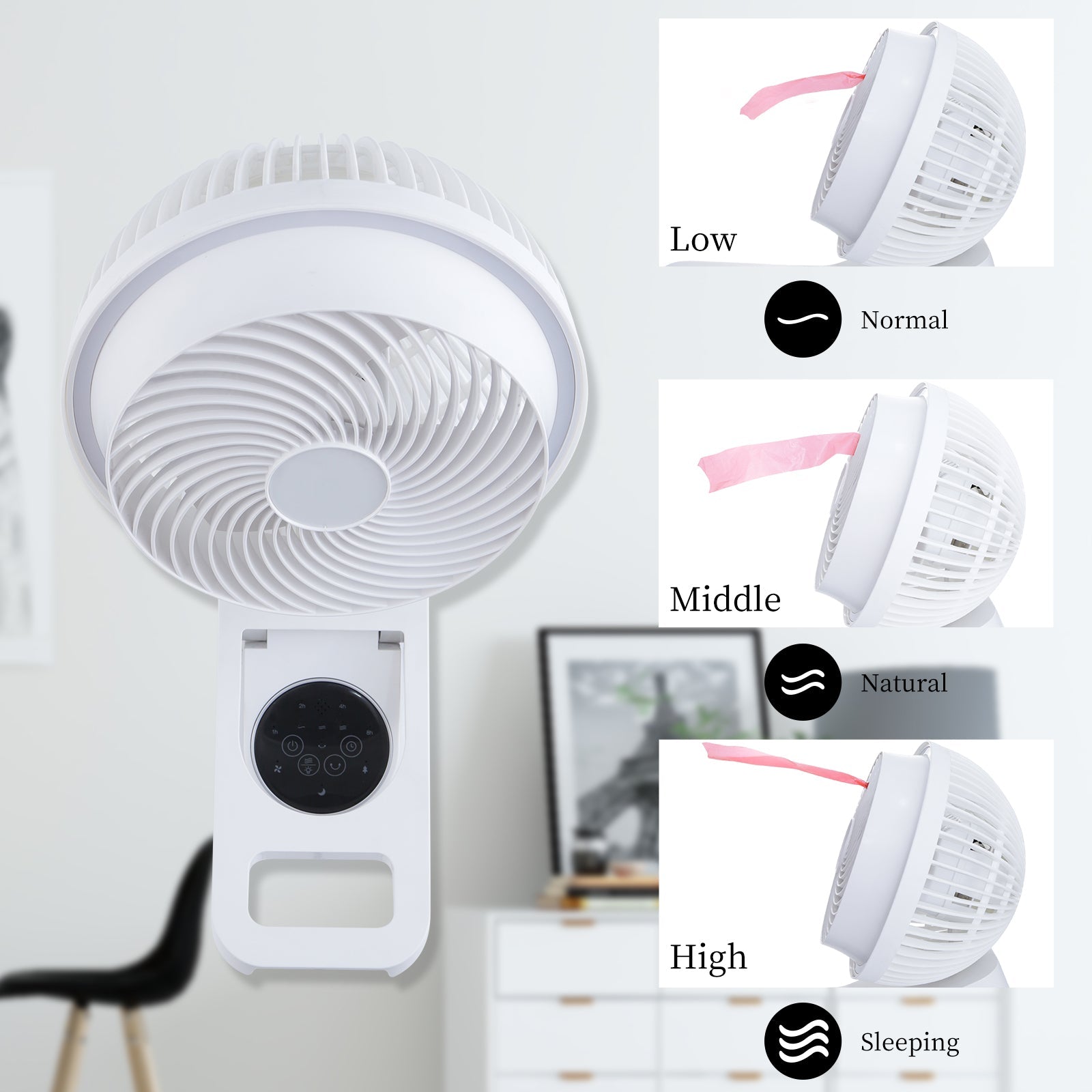 7 inch Wall Mount Fan, 3 Speeds & 3 Modes, 15 Hours Timer, 60° Oscillating Circulating Fan, with Remote Control - Tuesday Morning - Fan & Air Conditioners