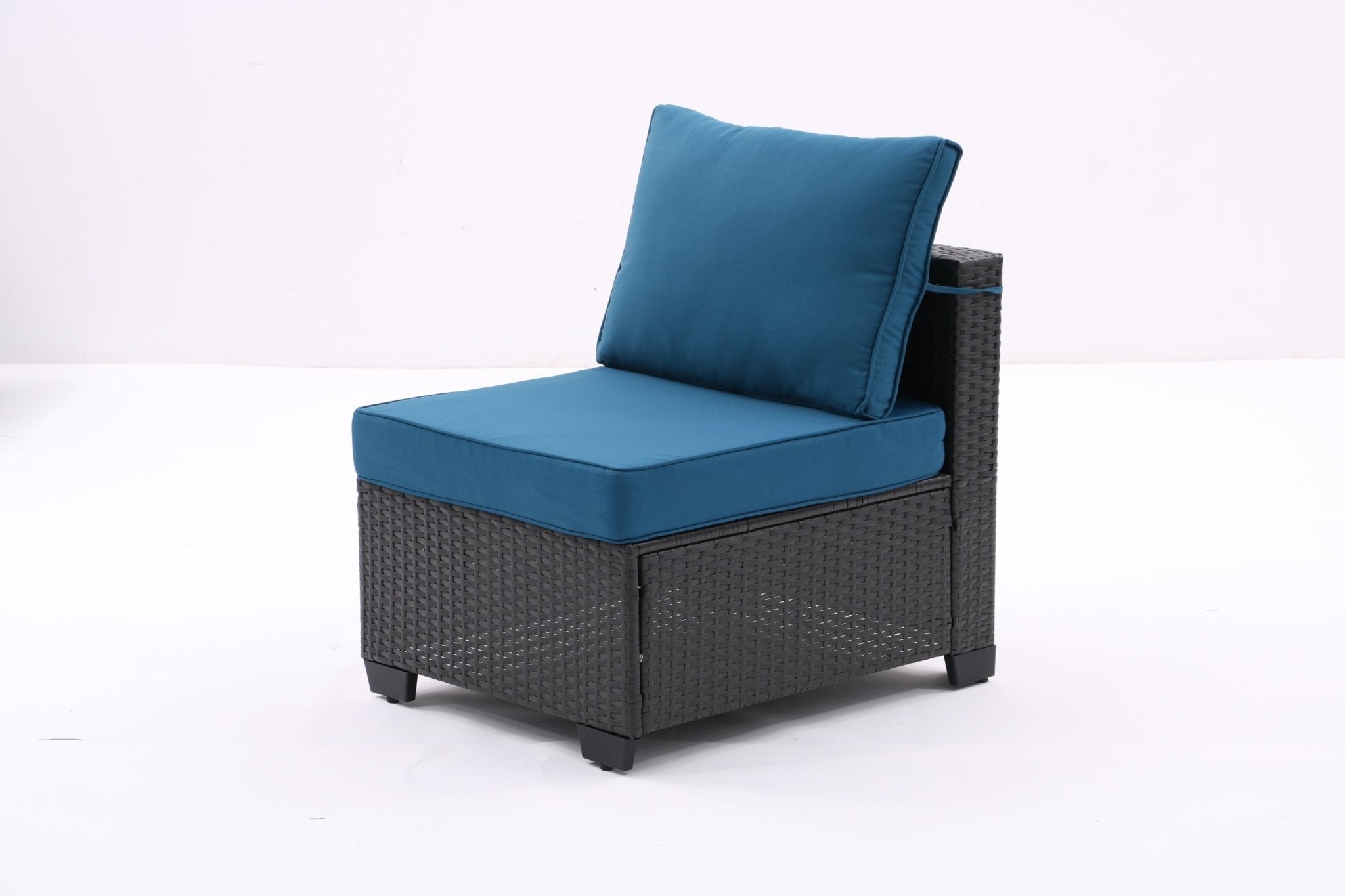 7 Pieces Outdoor Patio Furniture Set, Sectional Conversation Sofa Of Corner Chairs, Ottomans And Glass Top Table(Coffee+Peacock blue) - Tuesday Morning - Outdoor Furniture Sets