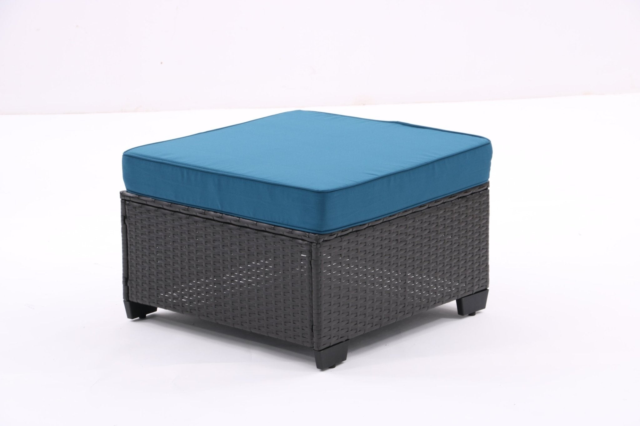 7 Pieces Outdoor Patio Furniture Set, Sectional Conversation Sofa Of Corner Chairs, Ottomans And Glass Top Table(Coffee+Peacock blue) - Tuesday Morning - Outdoor Furniture Sets