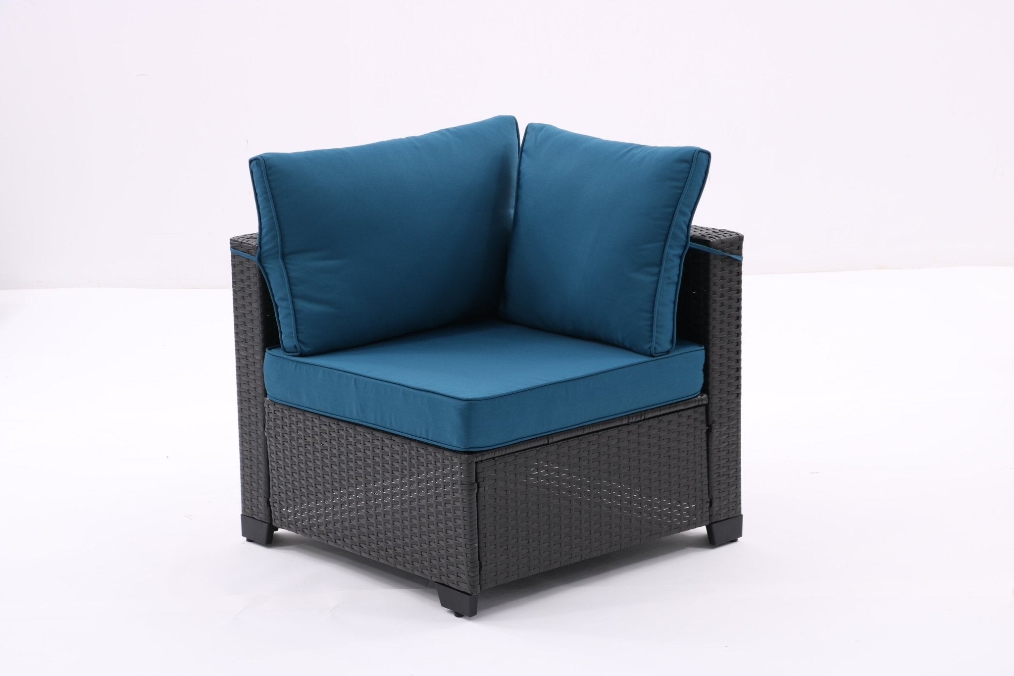 7 Pieces Outdoor Patio Furniture Set, Sectional Conversation Sofa Of Corner Chairs, Ottomans And Glass Top Table(Coffee+Peacock blue) - Tuesday Morning - Outdoor Furniture Sets