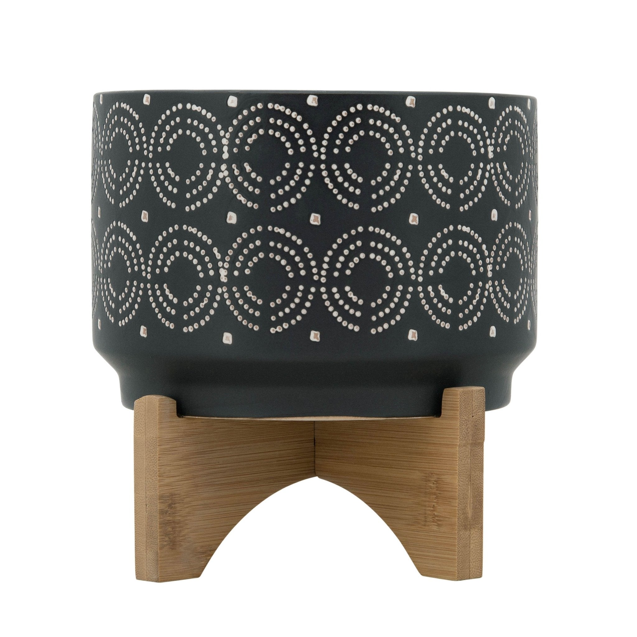 7 SWIRL PLANTER ON STAND, BLACK - Tuesday Morning - Pots & Planters