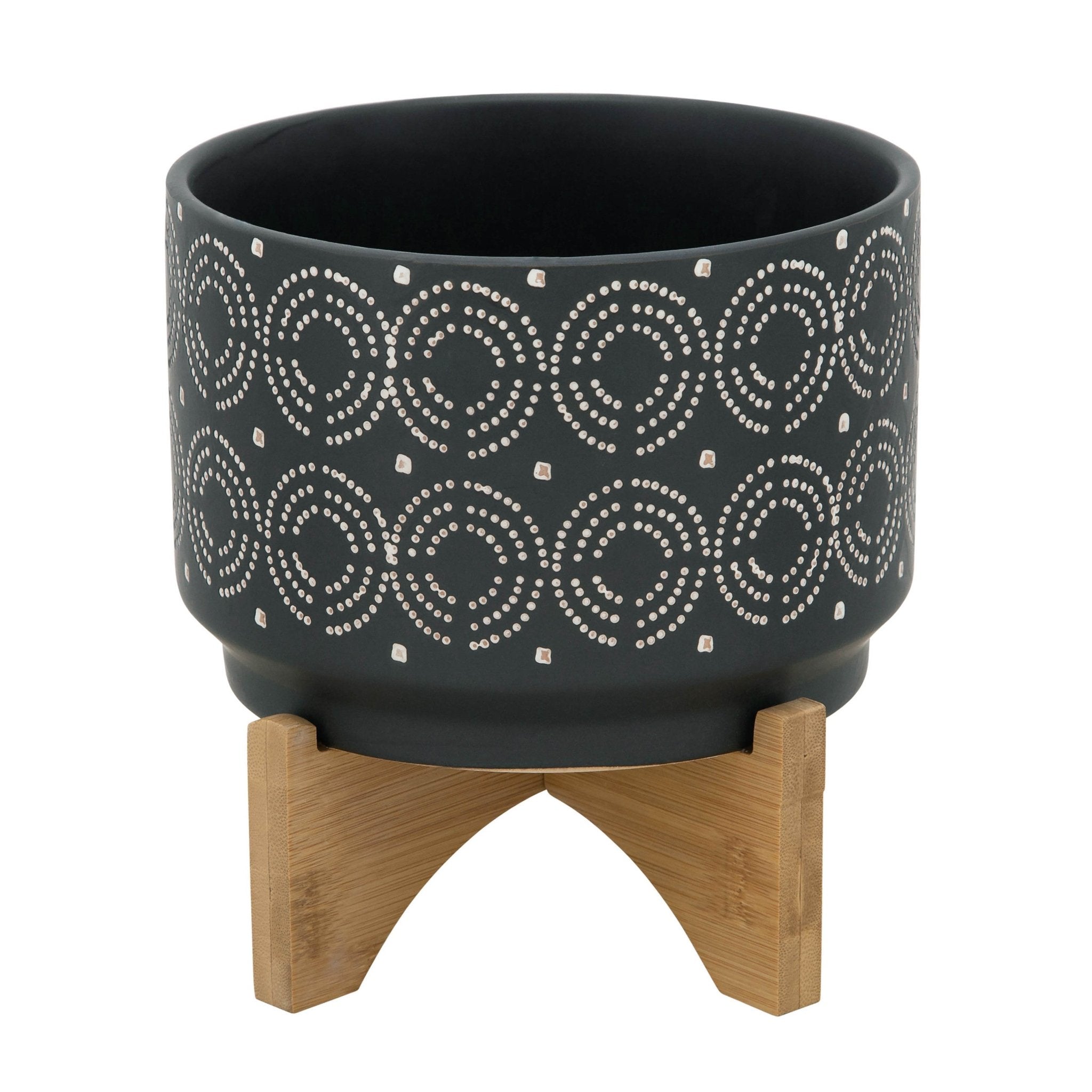 7 SWIRL PLANTER ON STAND, BLACK - Tuesday Morning - Pots & Planters