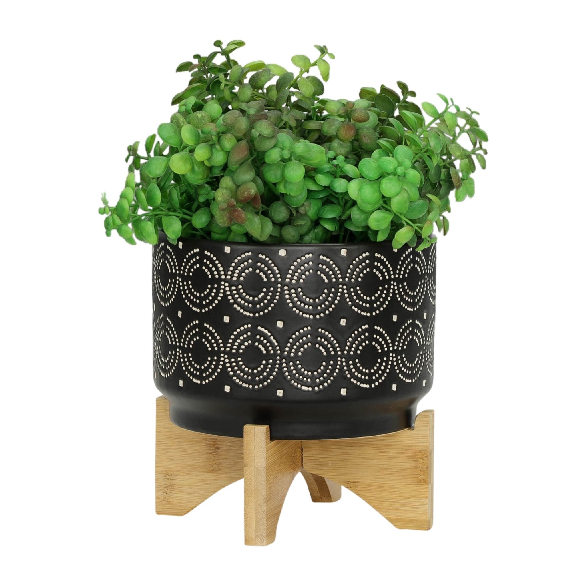 7 SWIRL PLANTER ON STAND, BLACK - Tuesday Morning - Pots & Planters