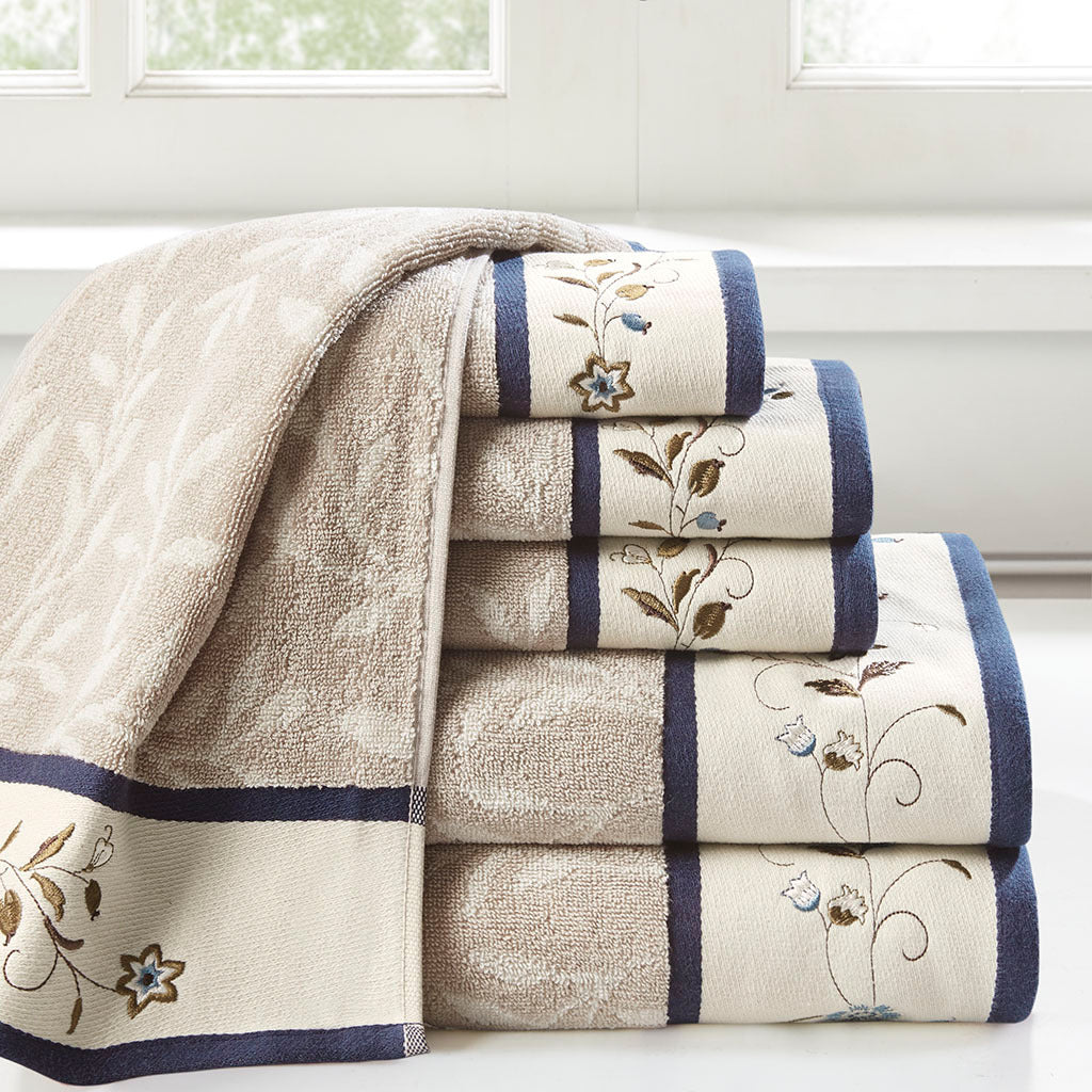 Embroidered Cotton Jacquard 6 Piece Towel Set