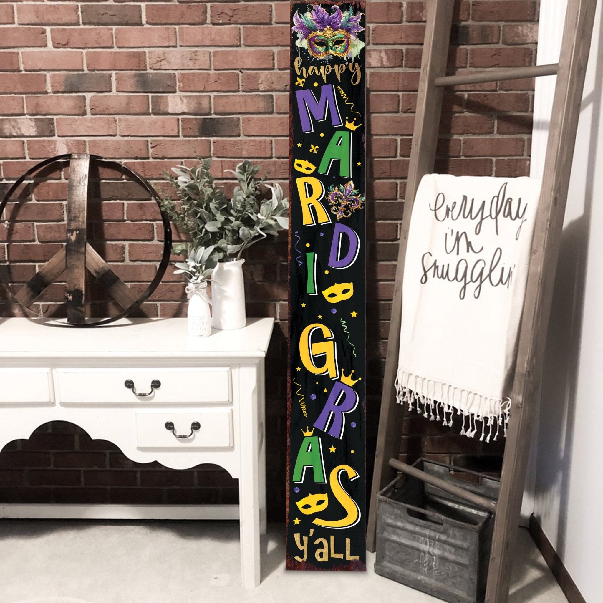 72 - Inch 'Mardi Gras Y'all' Porch Sign, Rustic Modern Farmhouse Entryway Board, Front Porch Mardi Gras Welcome Sign - Tuesday Morning - Wall Signs