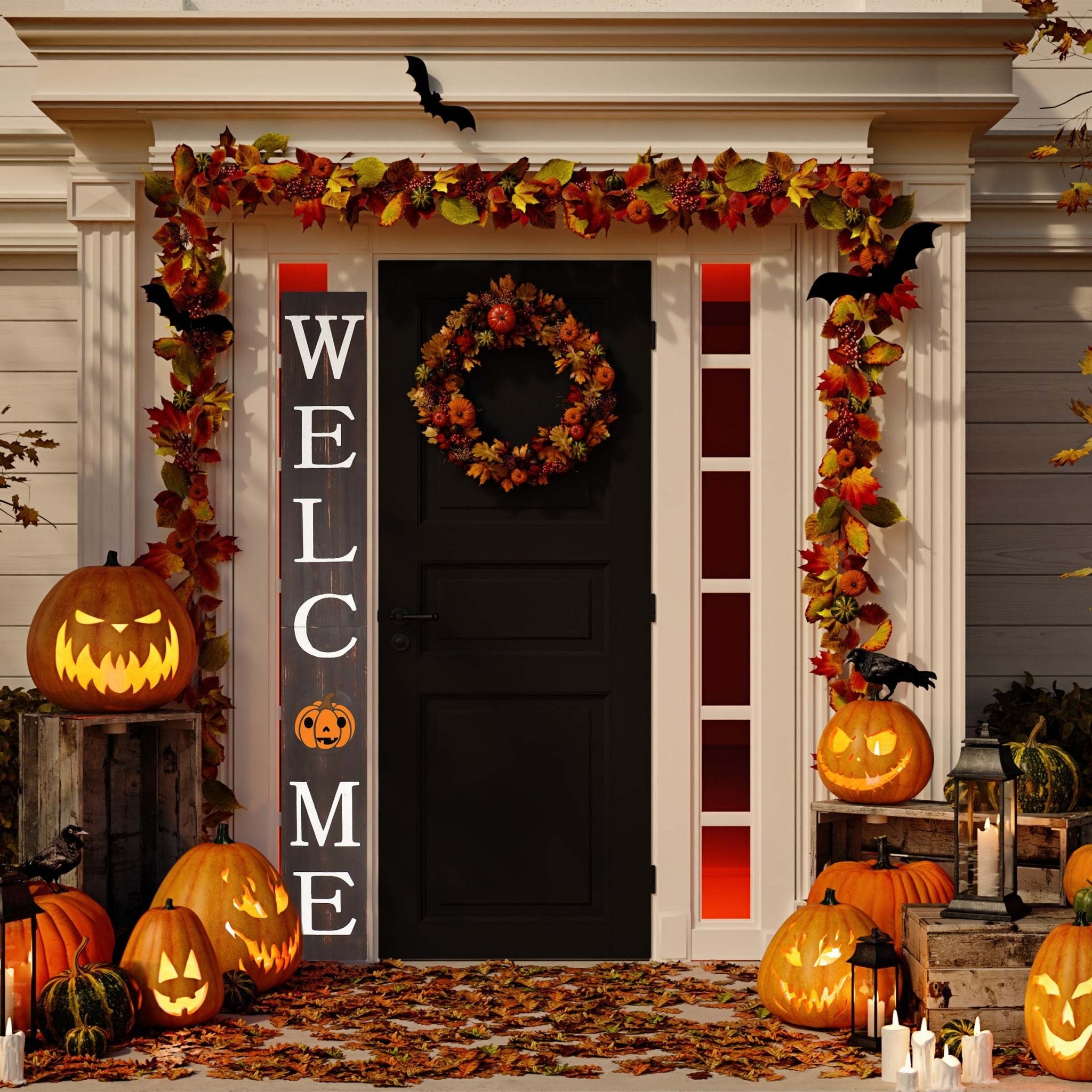 72IN Brown Halloween Welcome Sign for Front Door, Welcome Porch Sign,Rustic Tall Welcome Sign for Front Porch decor - Tuesday Morning - Front Porch Decor