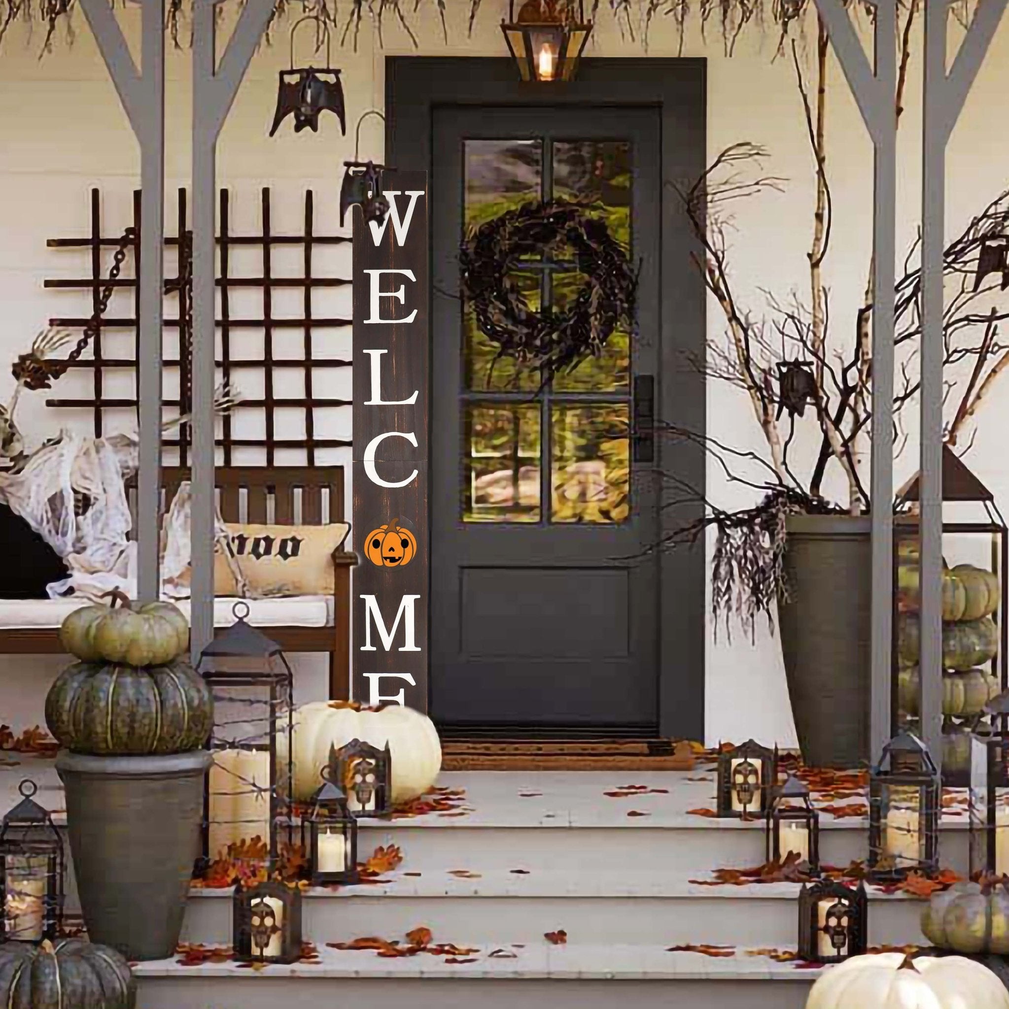 72IN Brown Halloween Welcome Sign for Front Door, Welcome Porch Sign,Rustic Tall Welcome Sign for Front Porch decor - Tuesday Morning - Front Porch Decor