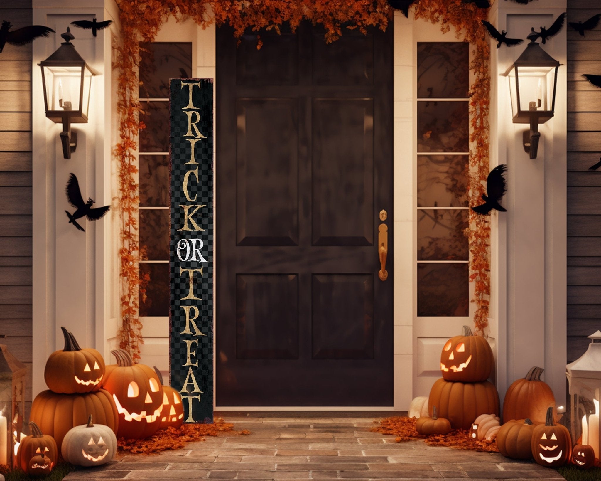 72in Trick or Treat Halloween Welcome Porch Sign Standing Front Door Decor Halloween Decoration Rustic Modern Farmhouse Entryway Board - Tuesday Morning - Wall Signs