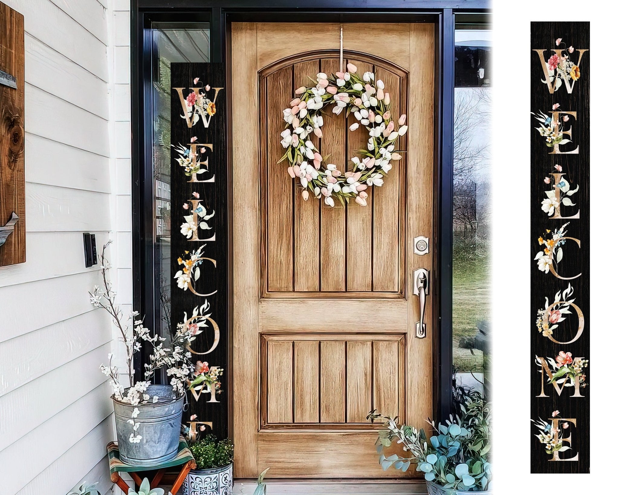 72IN Welcome Porch Sign with Spring Flowers, Rustic Wood Welcome Sign for Home, Entryway, Front Door Decor - Tuesday Morning - Wall Signs