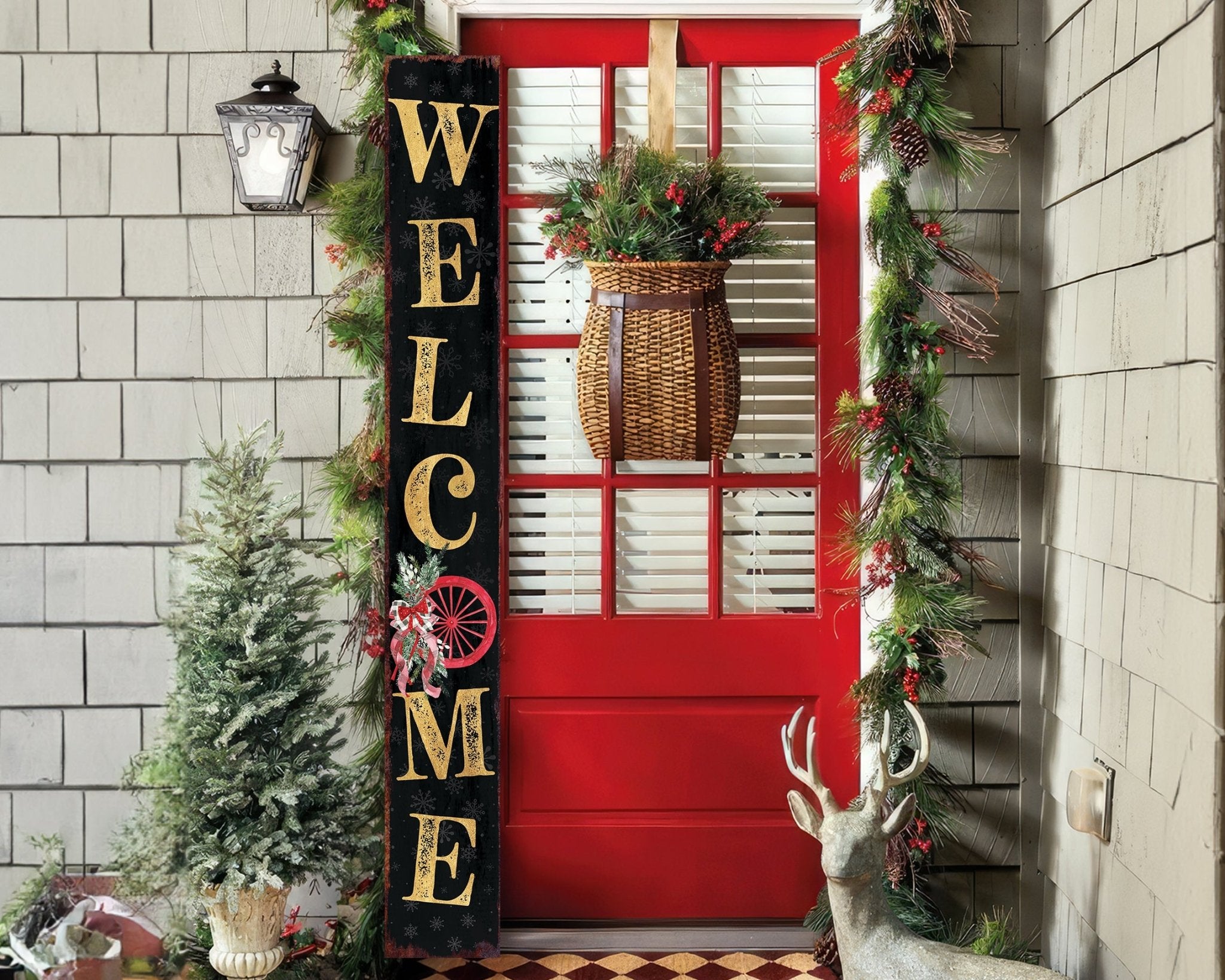 72in Welcome with Wagon Wheel Christmas Porch Sign - Tuesday Morning - Wall Signs