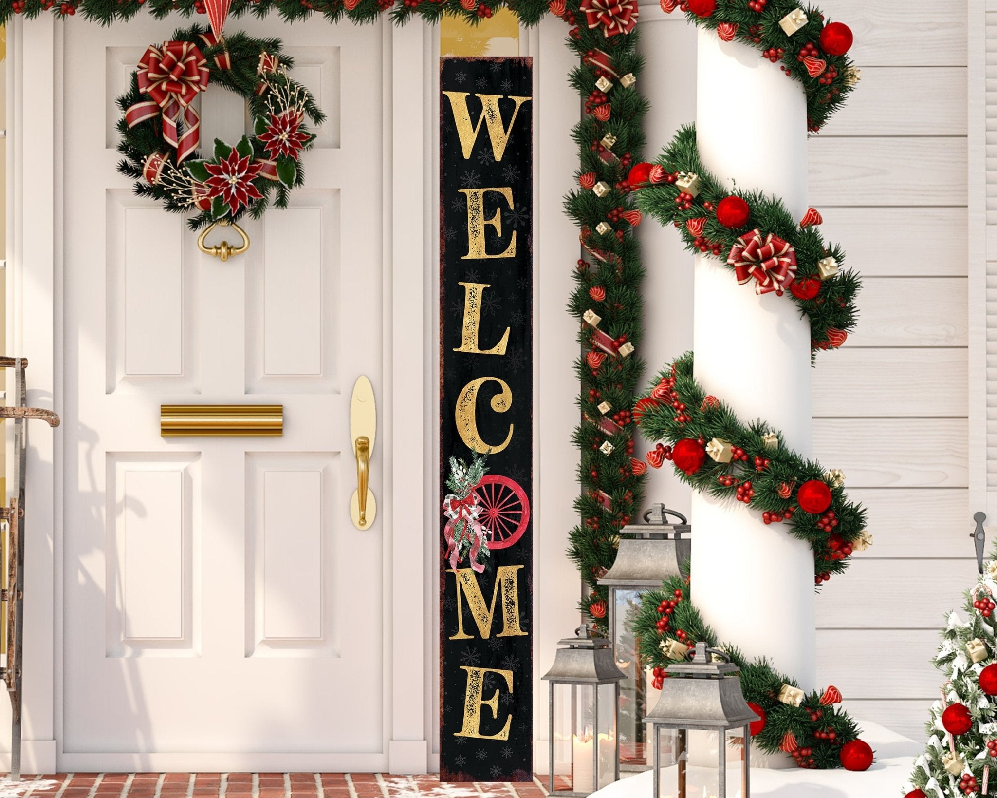 72in Welcome with Wagon Wheel Christmas Porch Sign - Tuesday Morning - Wall Signs