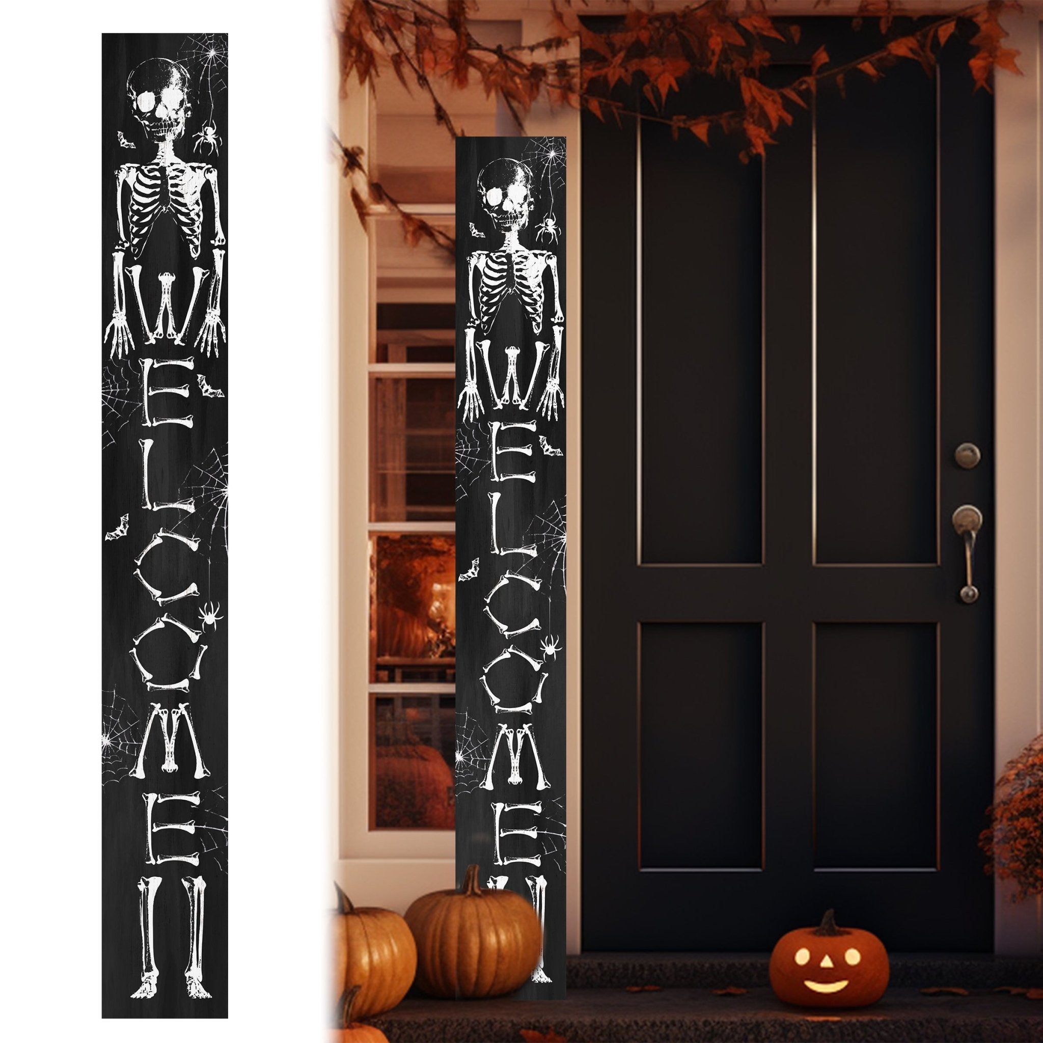 72in Wooden Halloween Skeleton Welcome Sign - Spooky Front Door Decor for Seasonal Celebrations - Tuesday Morning - Front Porch Decor