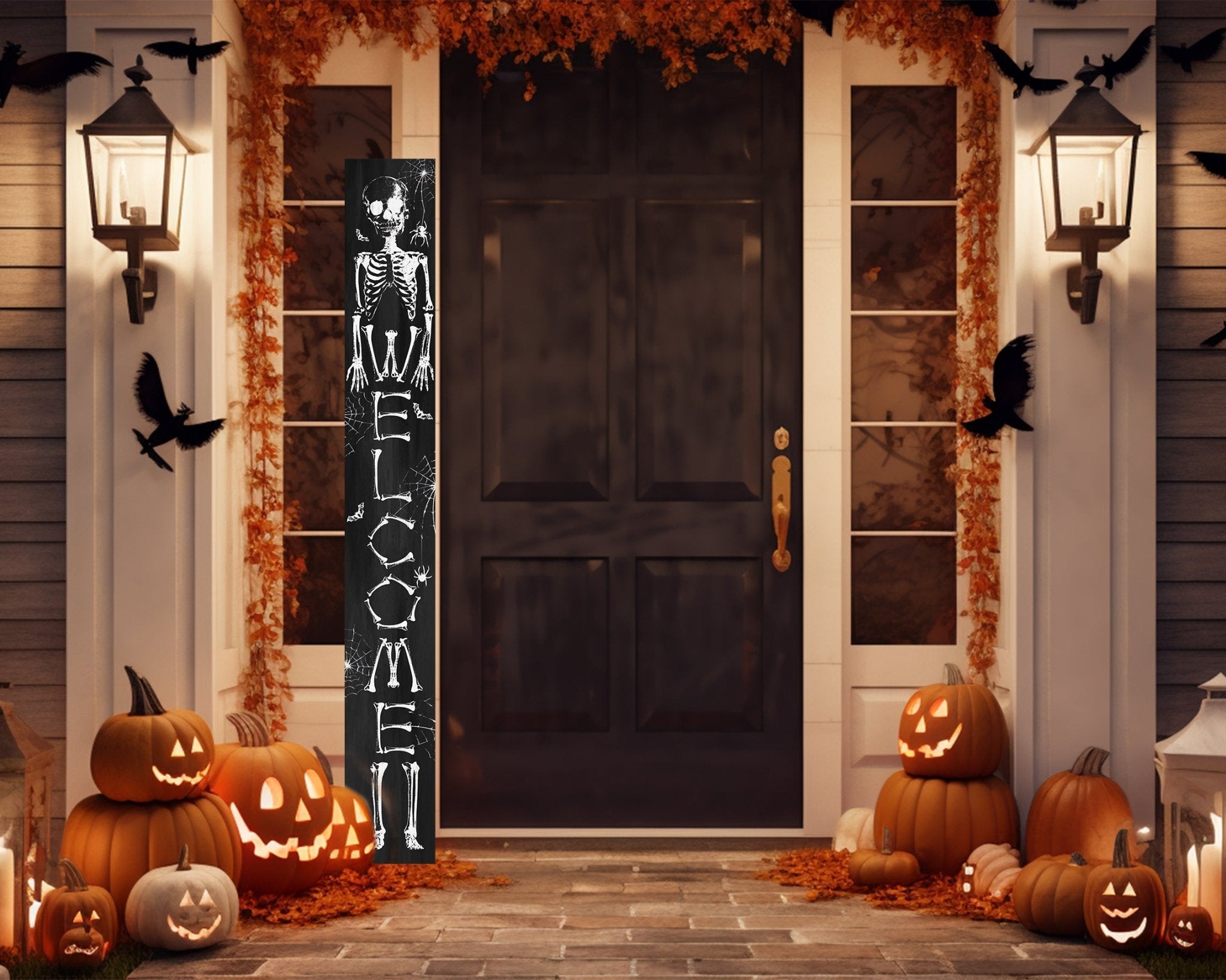 72in Wooden Halloween Skeleton Welcome Sign - Spooky Front Door Decor for Seasonal Celebrations - Tuesday Morning - Front Porch Decor