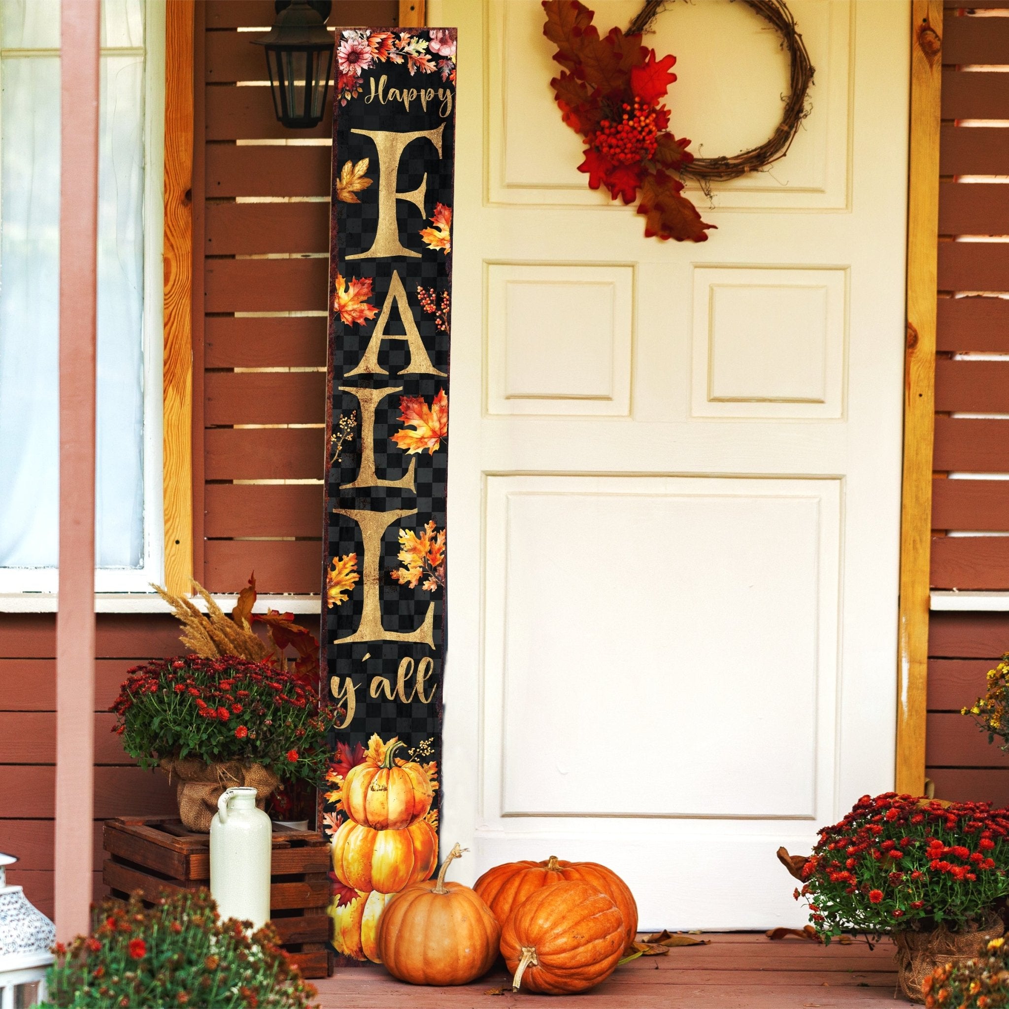 72in Wooden Happy Fall Y'all Fall Welcome Porch Sign - Front Door Decor for Seasonal Celebrations, Rustic Modern Farmhouse Entryway Display - Tuesday Morning - Wall Signs