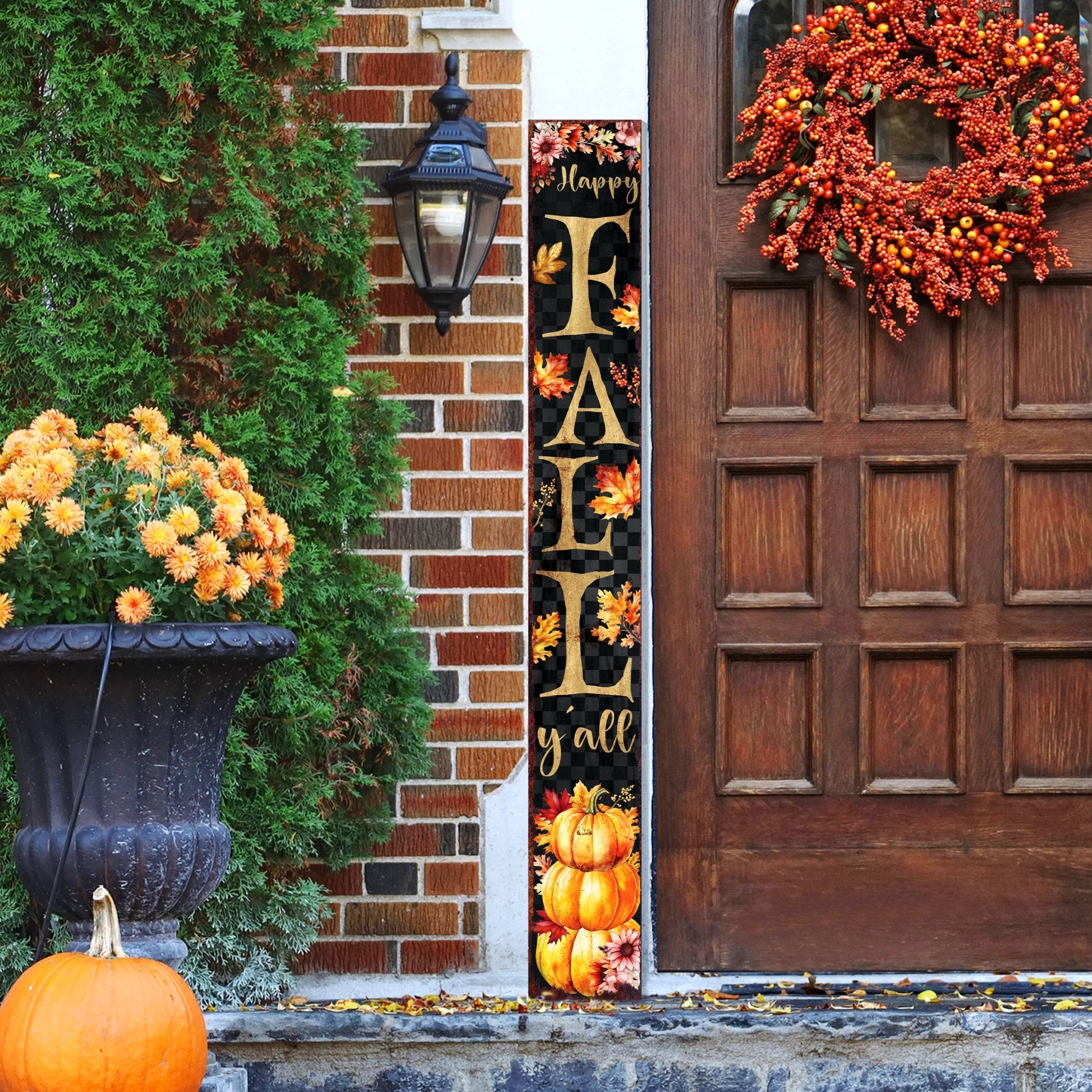 72in Wooden Happy Fall Y'all Fall Welcome Porch Sign - Front Door Decor for Seasonal Celebrations, Rustic Modern Farmhouse Entryway Display - Tuesday Morning - Wall Signs