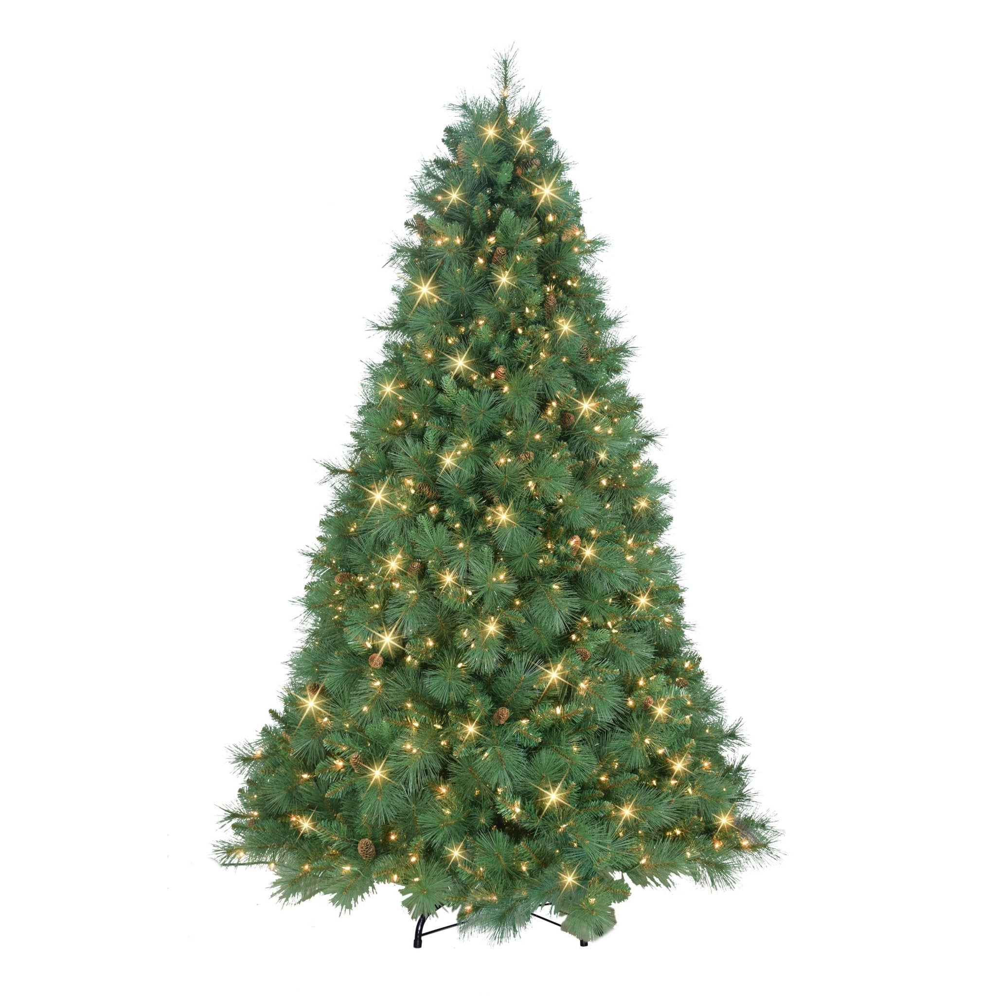 7.5 ft Pre - Lit Christmas Tradition Pine Tree, 750 UL Clear Lights, On/Off Foot Pedal, Metal Stand, Green - Tuesday Morning - Faux Trees