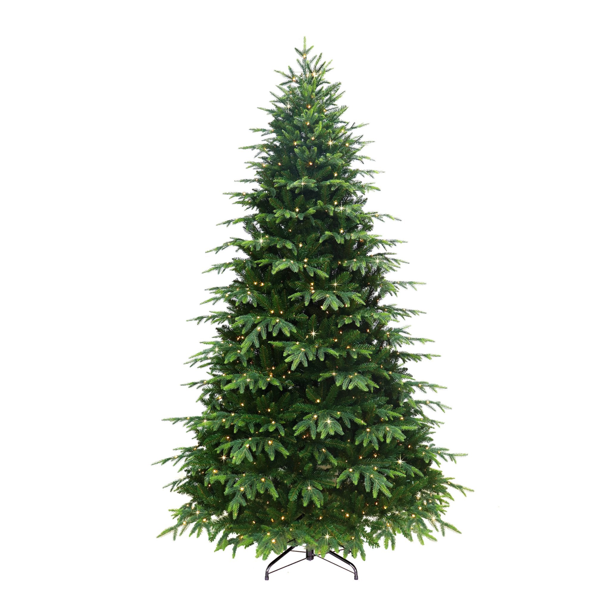 7.5 ft Pre - Lit Rutland Spruce Artificial Christmas Tree with 700 UL Dual Color LED Rice Lights, Metal Stand, Green - Tuesday Morning - Faux Trees