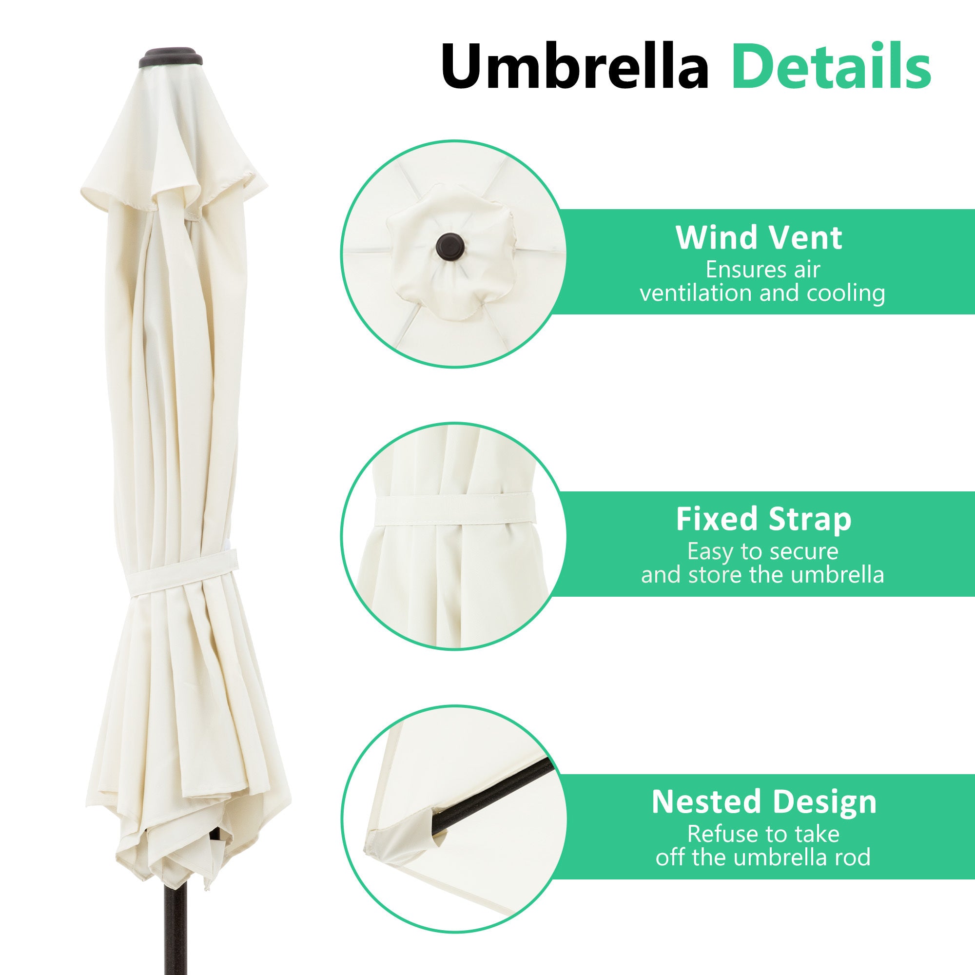 7.5FT Patio Umbrella Outdoor Table Market Umbrella with Push Button Tilt & Crank - Beige - Tuesday Morning - Patio Umbrellas & Bases