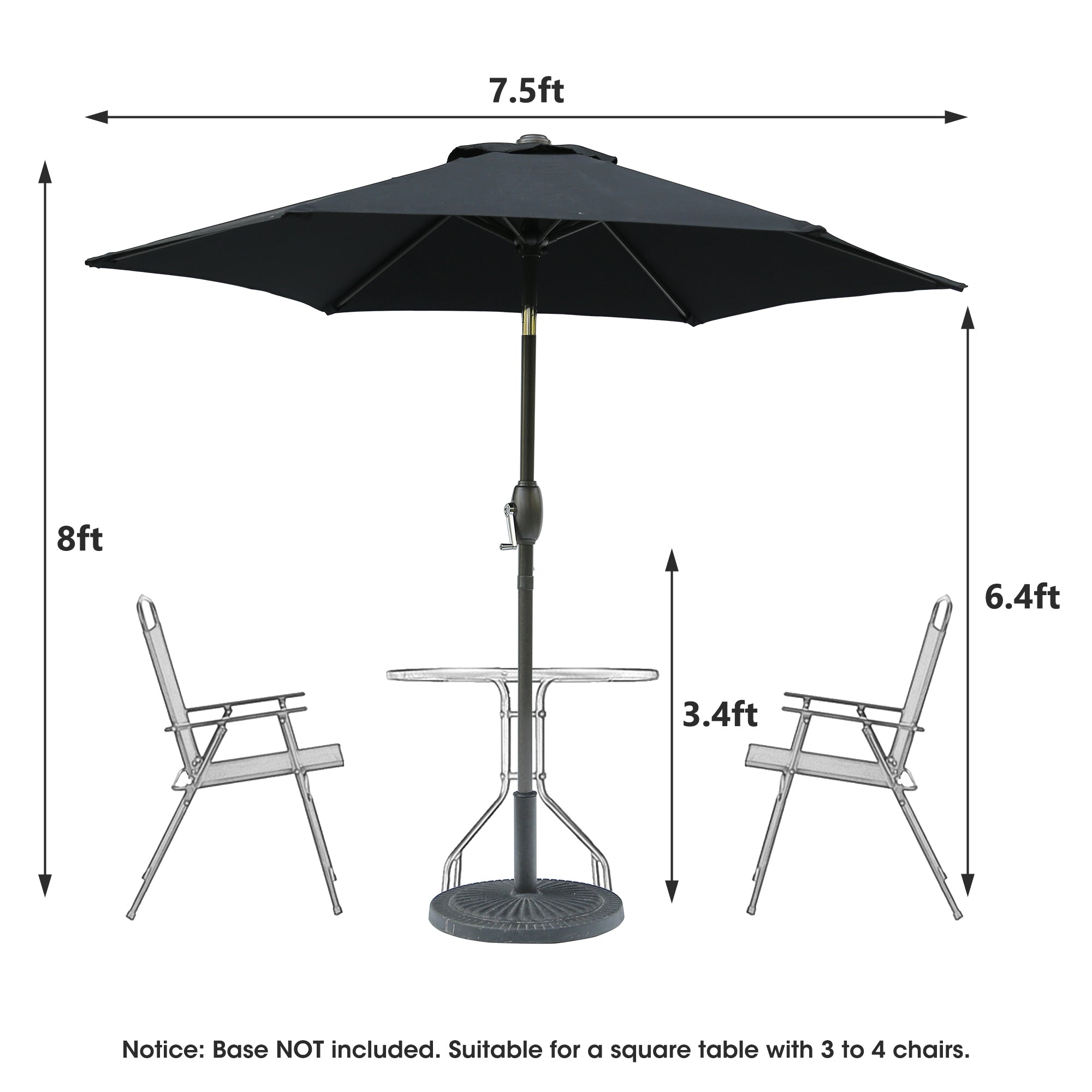 7.5ft Patio Umbrella with Crank and Push Button Tilt, Outdoor Table Market Umbrella with Aluminum Pole - Black - Tuesday Morning - Patio Umbrellas & Bases