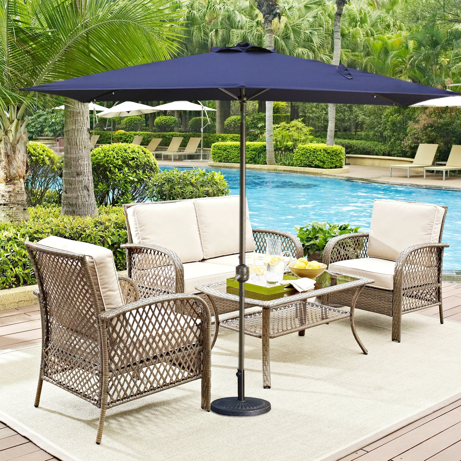 7.5ft Patio Umbrella with Crank and Push Button Tilt, Outdoor Table Market Umbrella with Aluminum Pole - Navy - Tuesday Morning - Patio Umbrellas & Bases