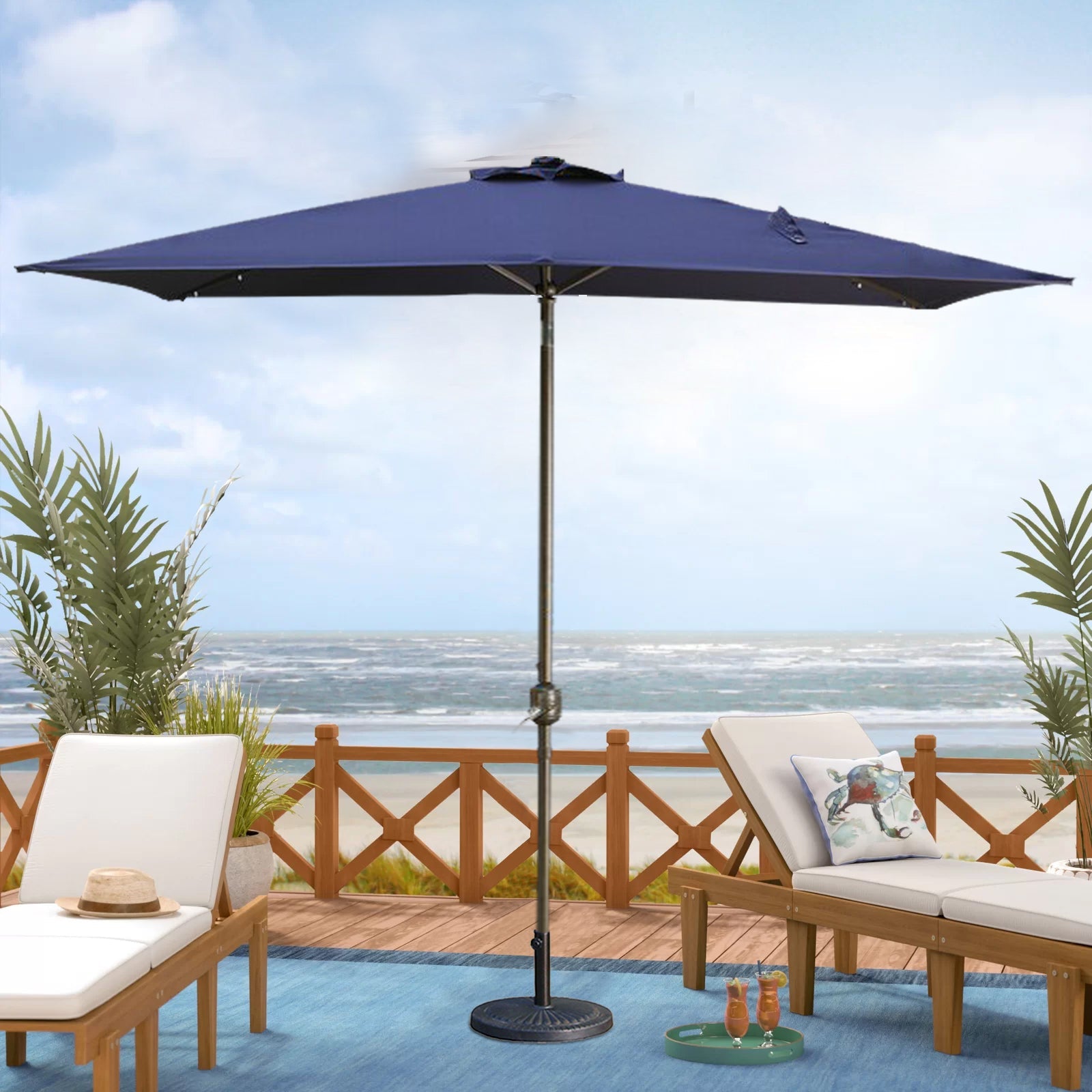 7.5ft Patio Umbrella with Crank and Push Button Tilt, Outdoor Table Market Umbrella with Aluminum Pole - Navy - Tuesday Morning - Patio Umbrellas & Bases