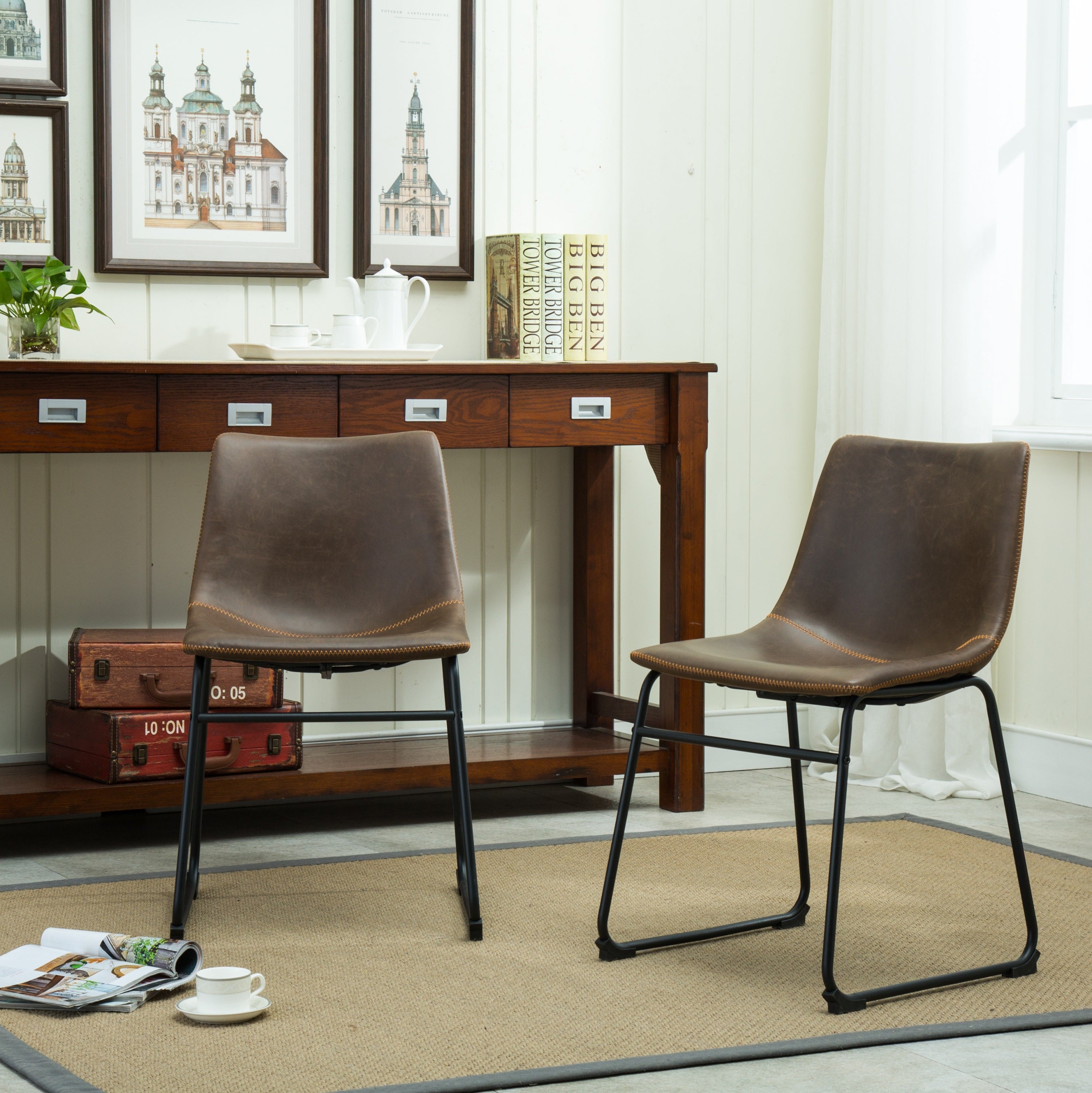 Lotusville Vintage Leather Dining Chairs, Set of 2, Antique Brown