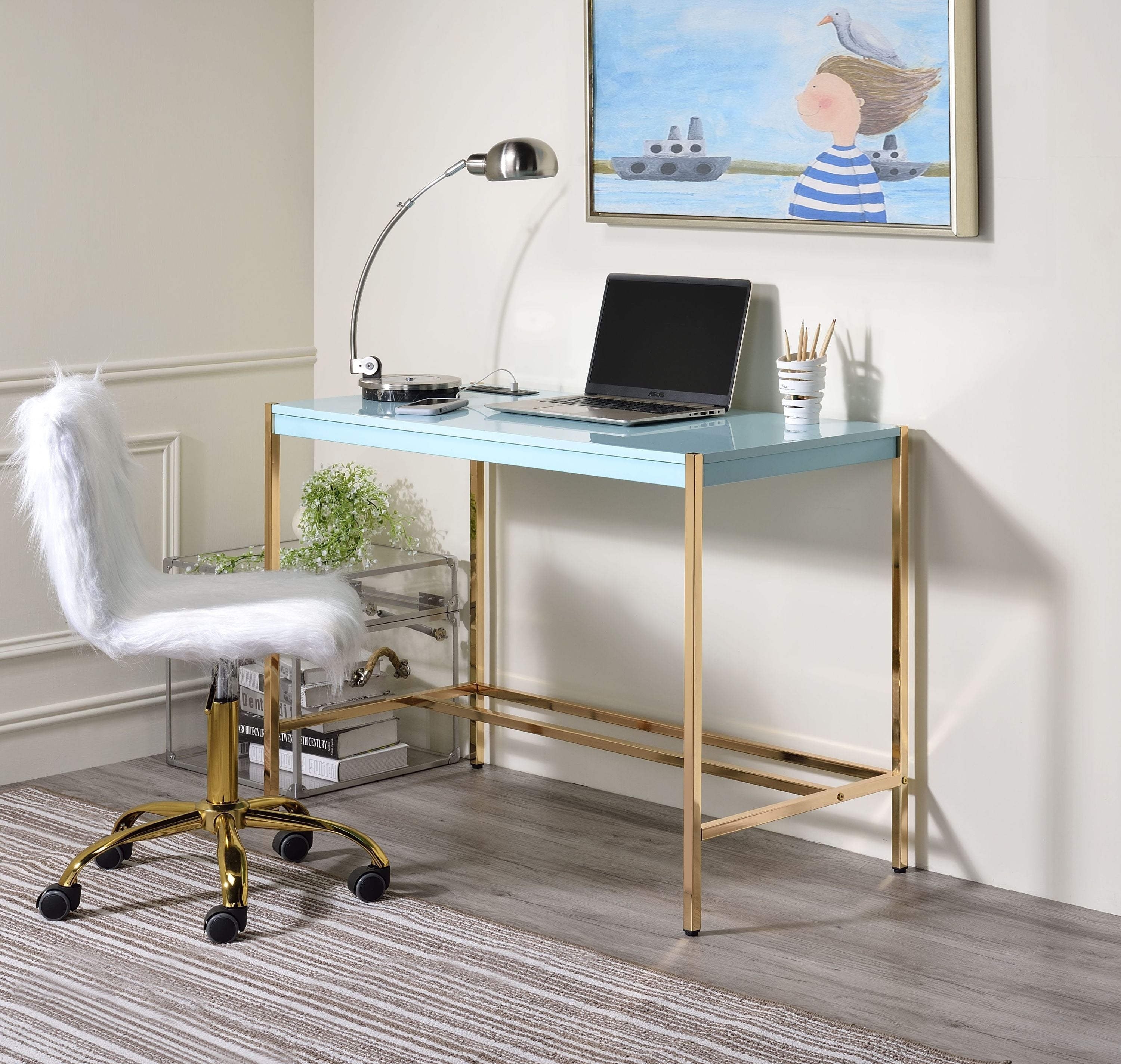 ACME-Midriaks-Writing-Desk-w/USB-Port-in-Baby-Blue-&-Gold-Finish-OF00023-