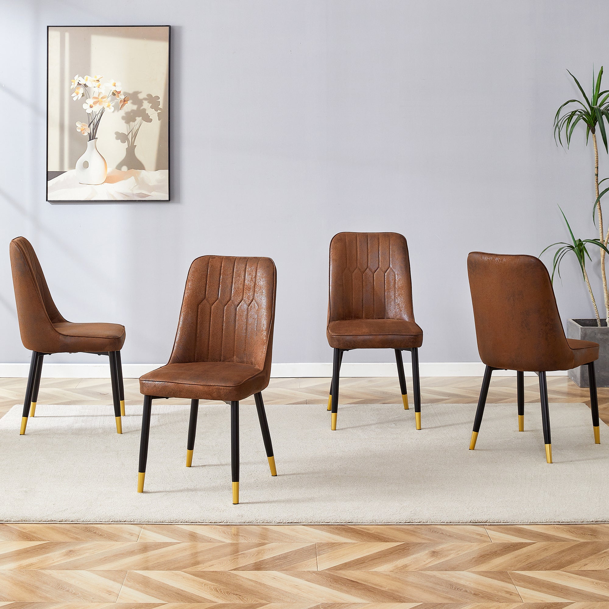 Brown Suede-like Velvet Dining Chair (Set of Four)