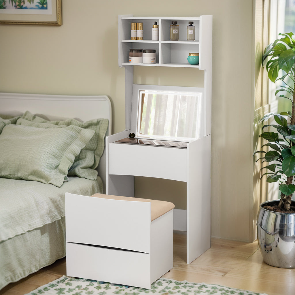 Dressing-Table-with-Flip-Top-LED-Illuminated-Mirror-with-stool,--White-VANITY