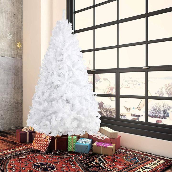 7ft High Christmas Tree 1000 Tips Decorate Pine Tree with Metal Legs White with Decorations - Tuesday Morning - Decorative Objects