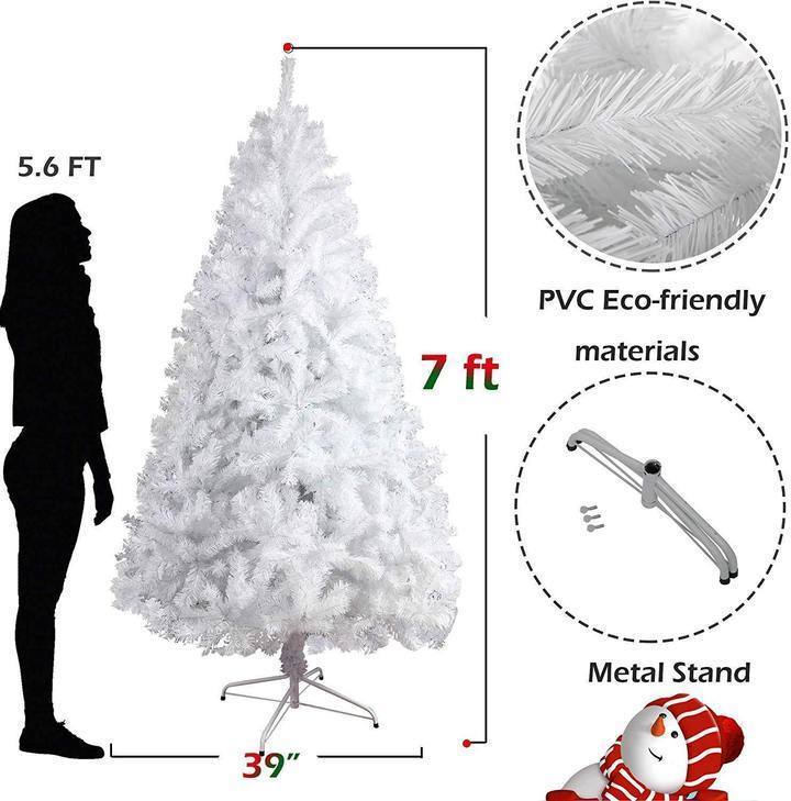 7ft High Christmas Tree 1000 Tips Decorate Pine Tree with Metal Legs White with Decorations - Tuesday Morning - Decorative Objects