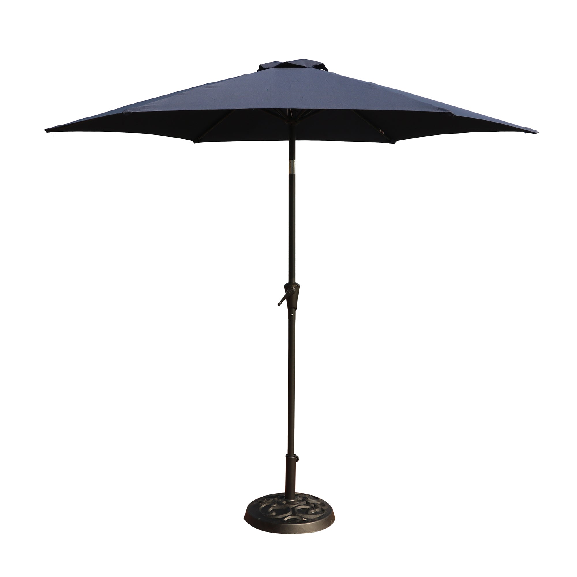 8.8 feet Outdoor Aluminum Patio Umbrella, Patio Umbrella, with 33 pounds Round Resin Umbrella Base, Push Button Tilt and Crank lift, Navy Blue - Tuesday Morning - Patio Umbrellas & Bases