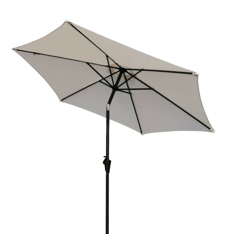 8.8 feet Outdoor Aluminum Patio Umbrella, with 33 pounds Round Resin Umbrella Base, Push Button Tilt and Crank lift, Creme - Tuesday Morning - Patio Umbrellas & Bases