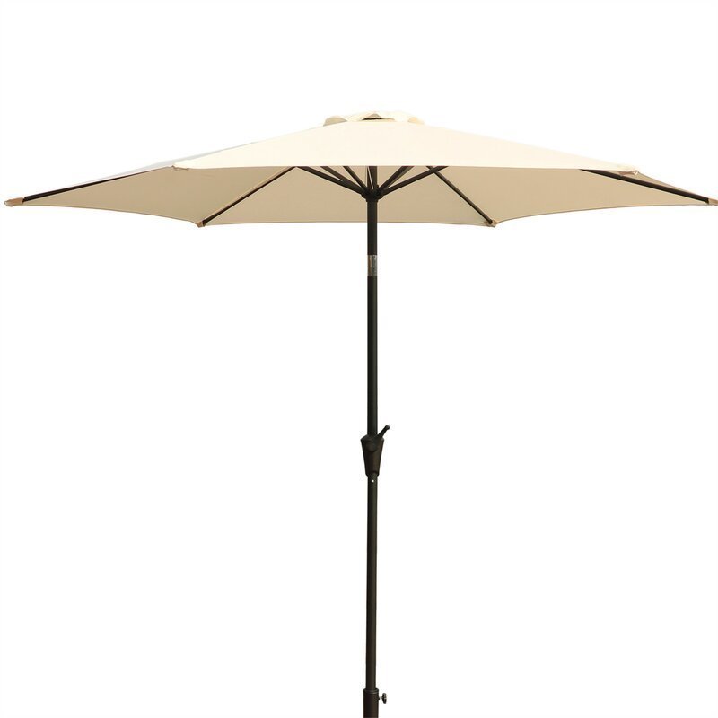 8.8 feet Outdoor Aluminum Patio Umbrella, with 33 pounds Round Resin Umbrella Base, Push Button Tilt and Crank lift, Creme - Tuesday Morning - Patio Umbrellas & Bases