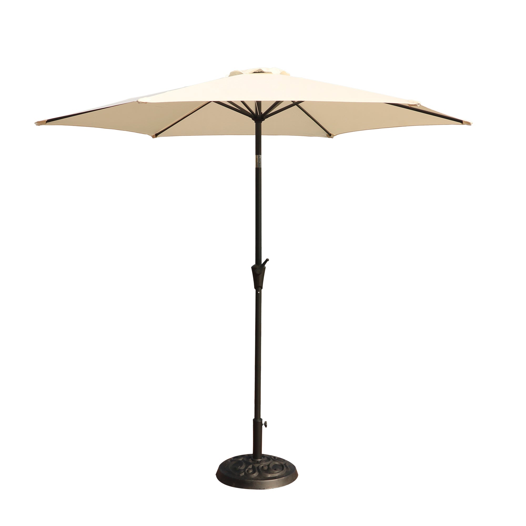 8.8 feet Outdoor Aluminum Patio Umbrella, with 33 pounds Round Resin Umbrella Base, Push Button Tilt and Crank lift, Creme - Tuesday Morning - Patio Umbrellas & Bases