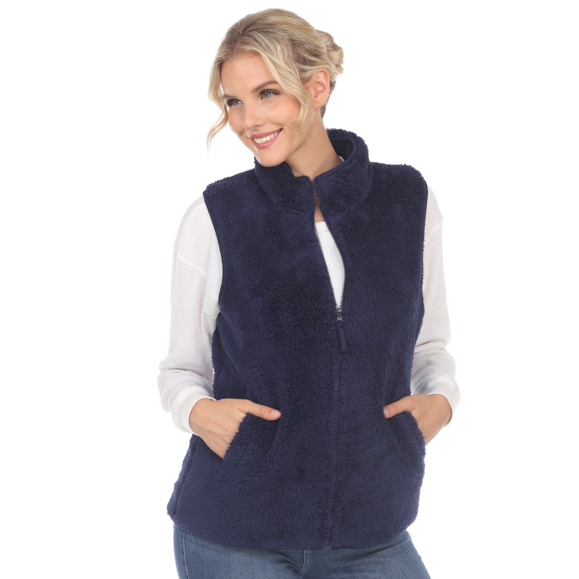 White Mark Women's Zip-Up Sherpa Vest