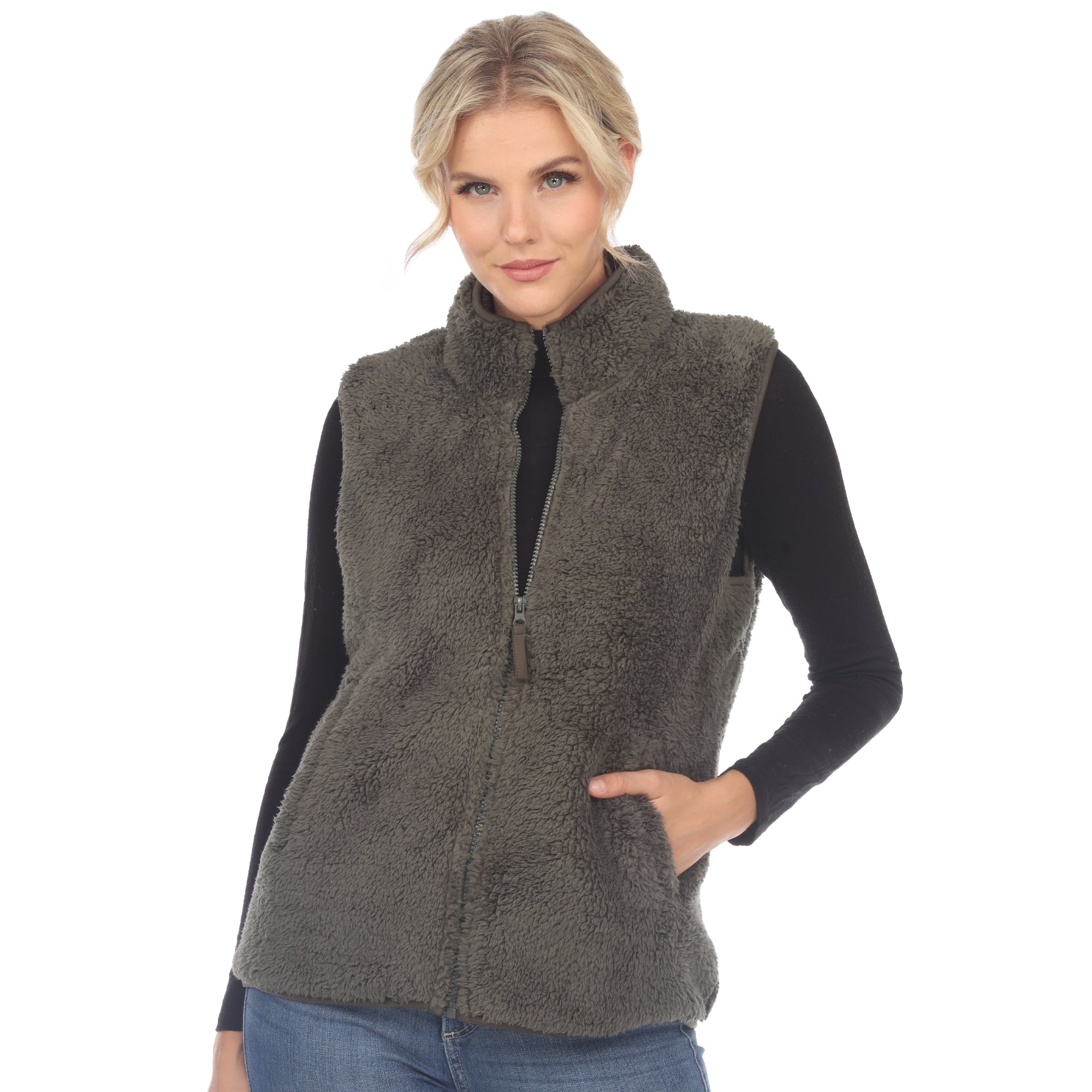 White Mark Women's Zip-Up Sherpa Vest