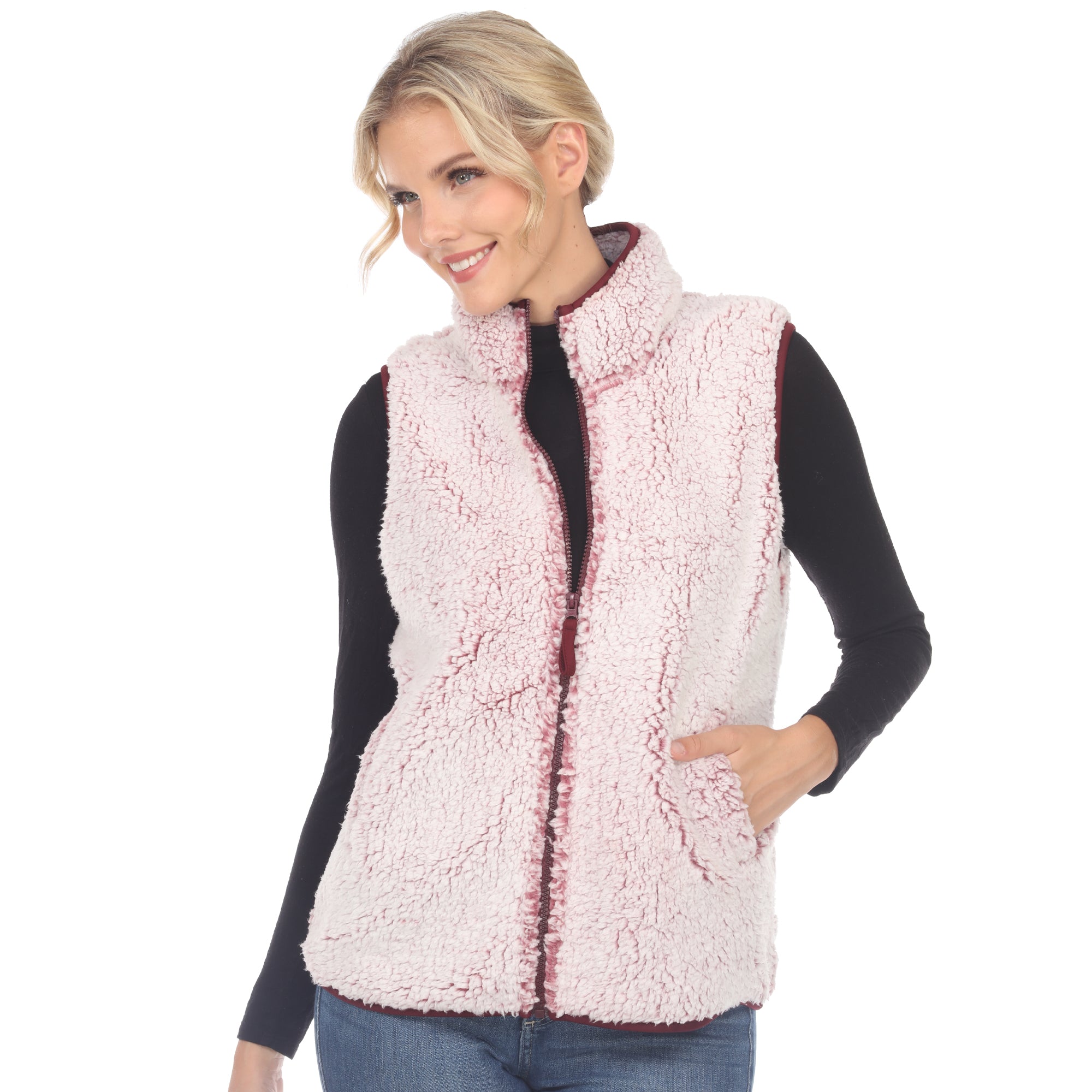 White Mark Women's Zip-Up Sherpa Vest