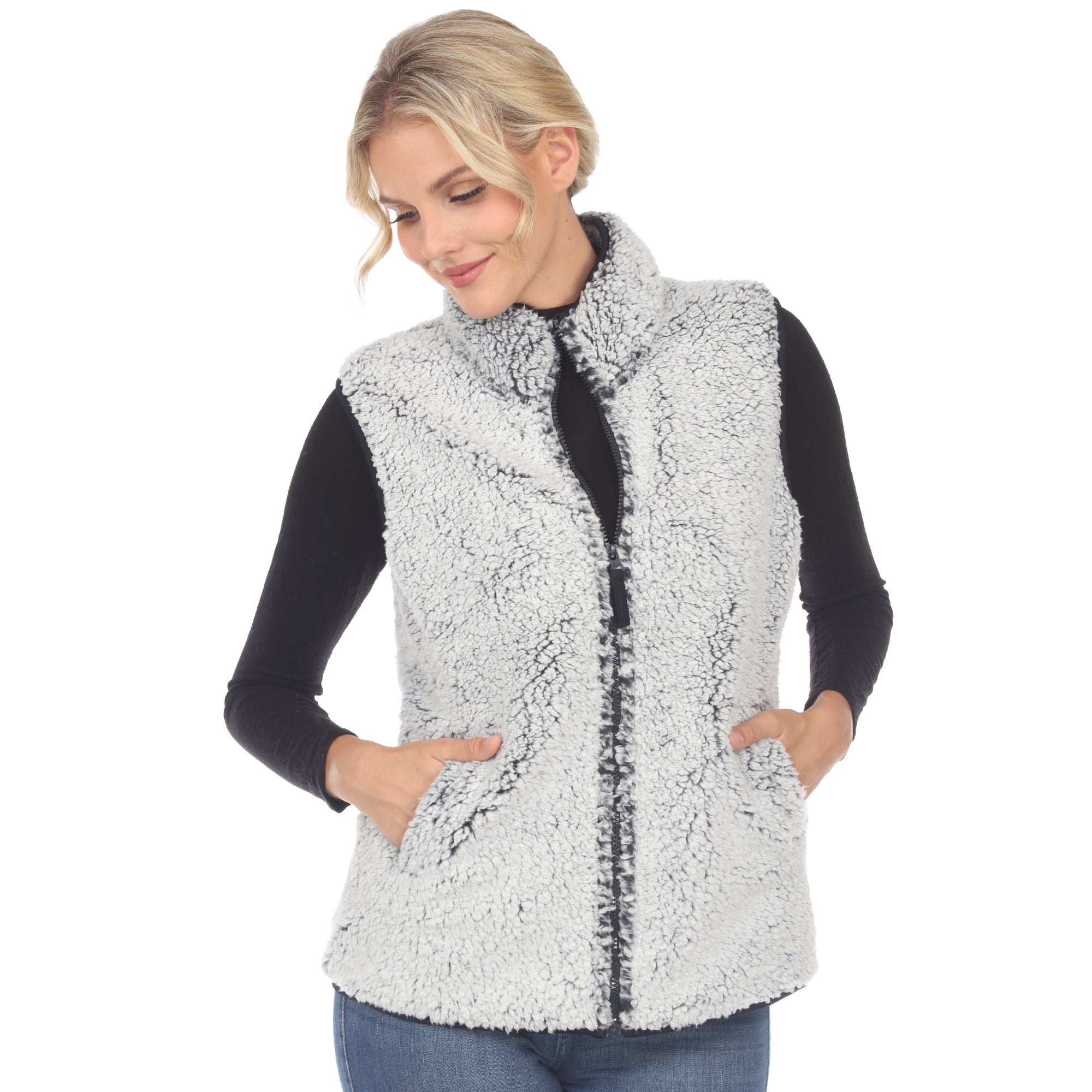 White Mark Women's Zip-Up Sherpa Vest