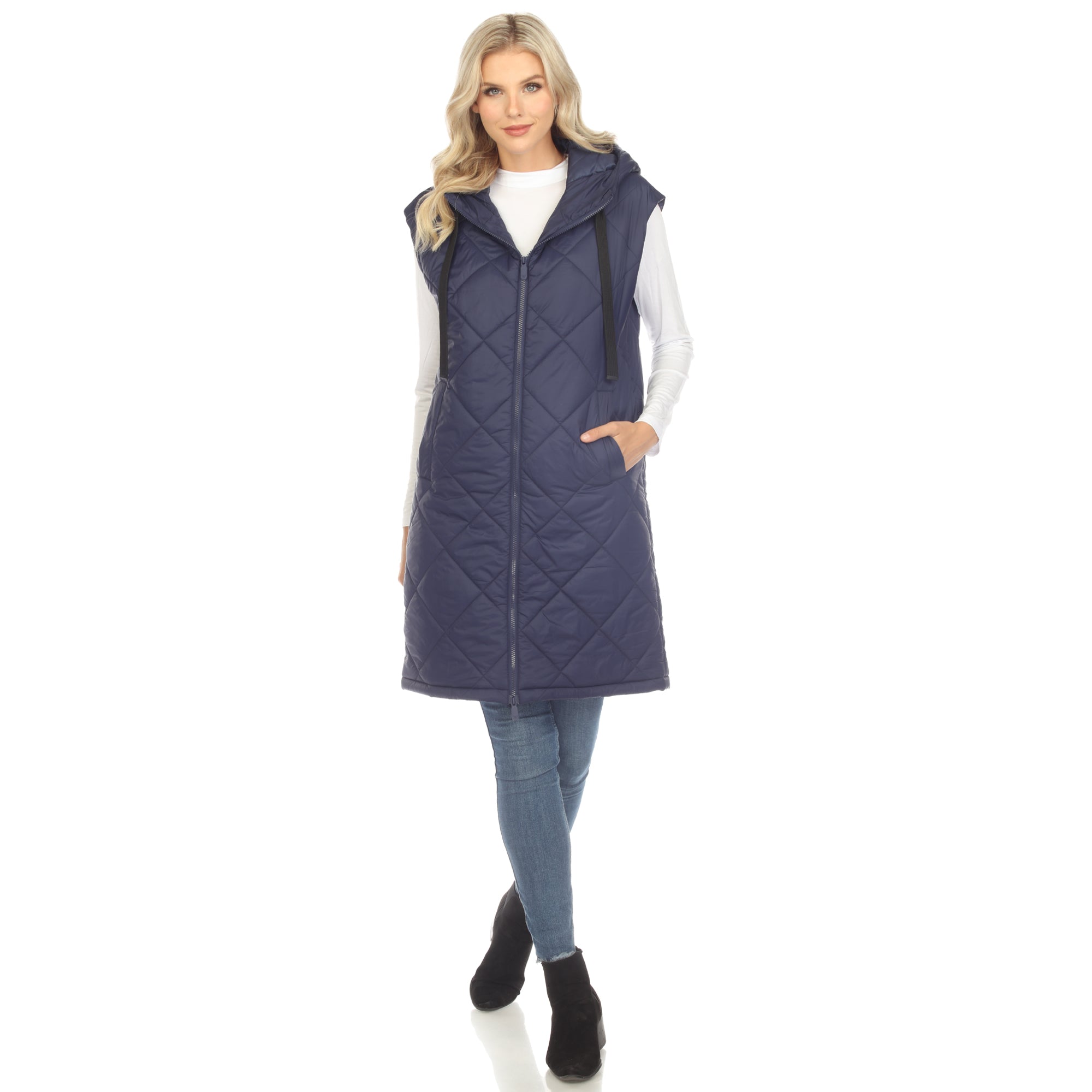 White Mark Women's Diamond Quilted Hooded Puffer Vest